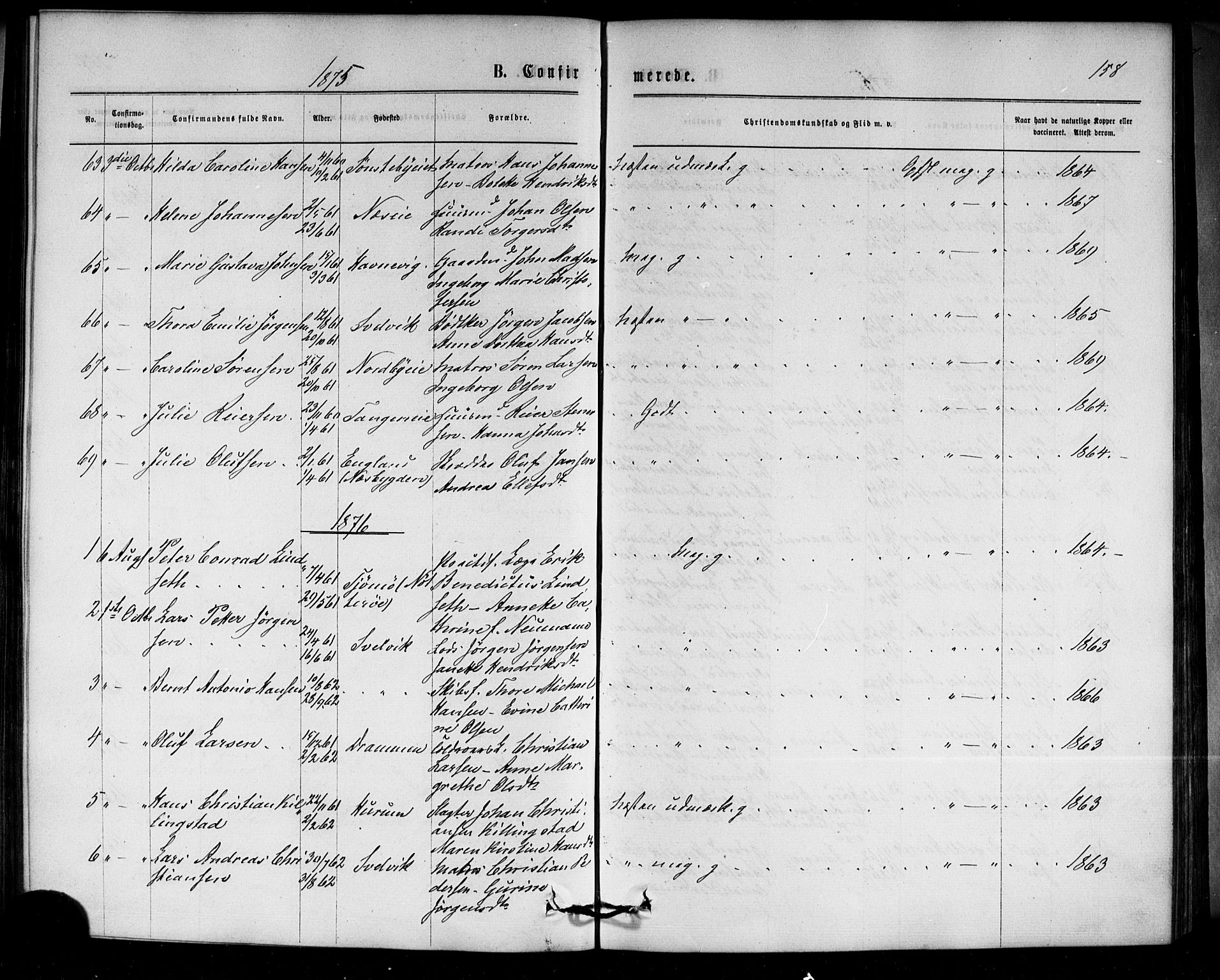 Strømm kirkebøker, AV/SAKO-A-322/F/Fa/L0002: Parish register (official) no. I 2, 1870-1877, p. 158