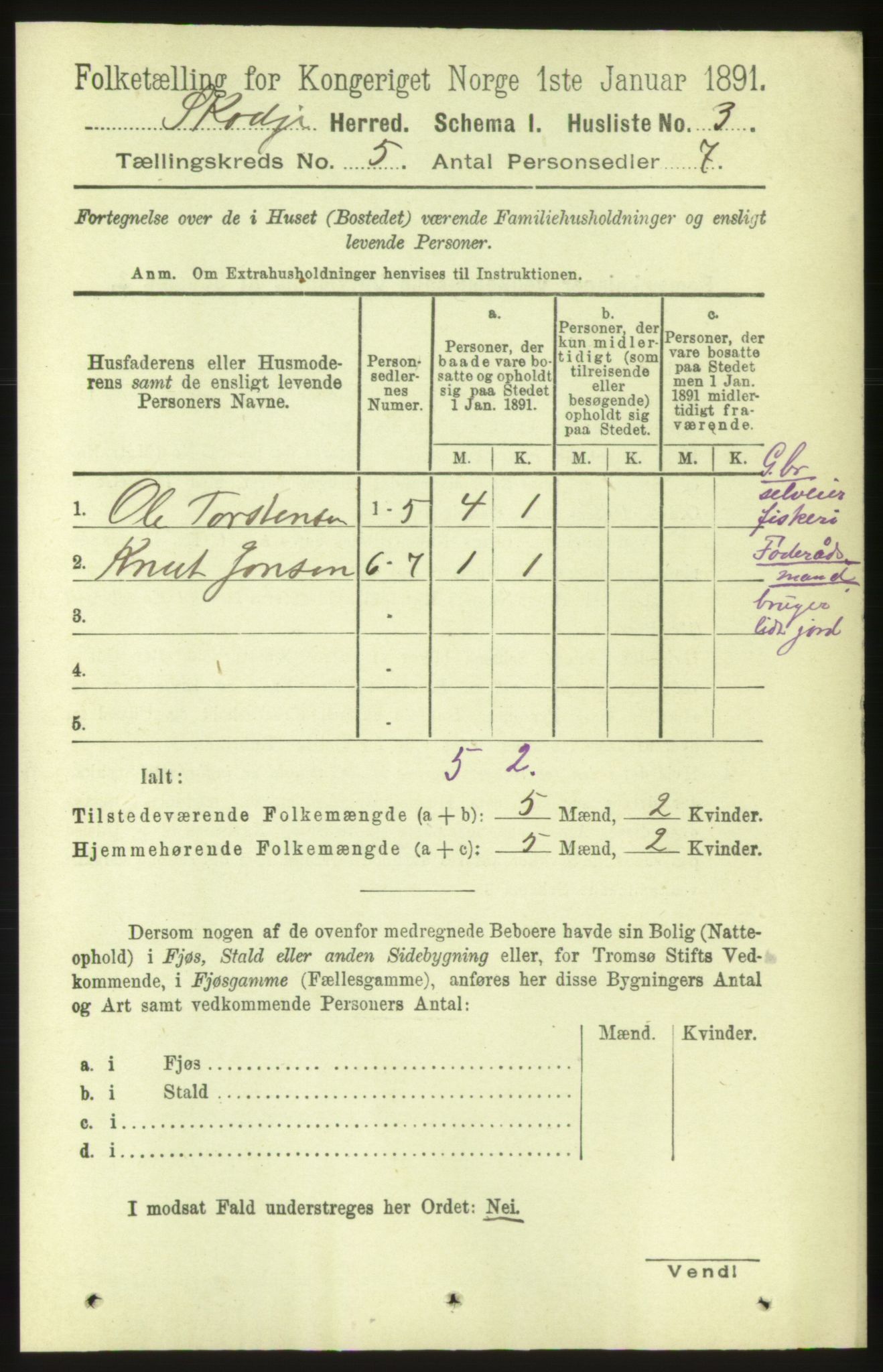 RA, 1891 census for 1529 Skodje, 1891, p. 735