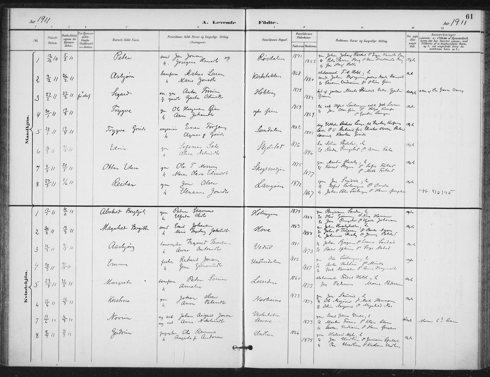 Ministerialprotokoller, klokkerbøker og fødselsregistre - Nord-Trøndelag, SAT/A-1458/714/L0131: Parish register (official) no. 714A02, 1896-1918, p. 61