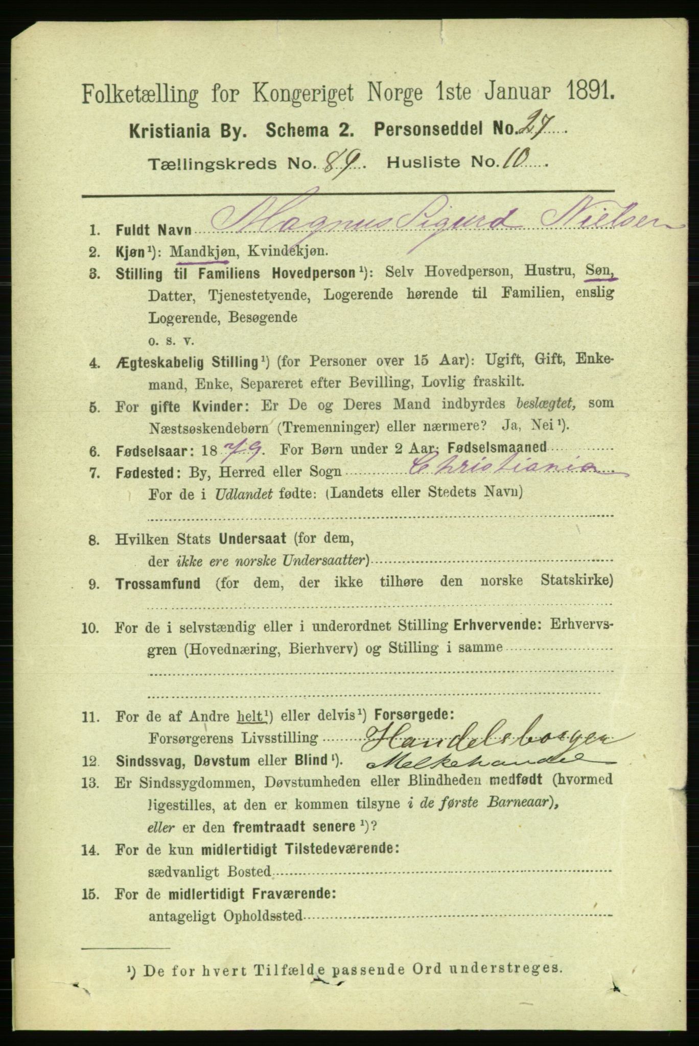 RA, 1891 census for 0301 Kristiania, 1891, p. 44329