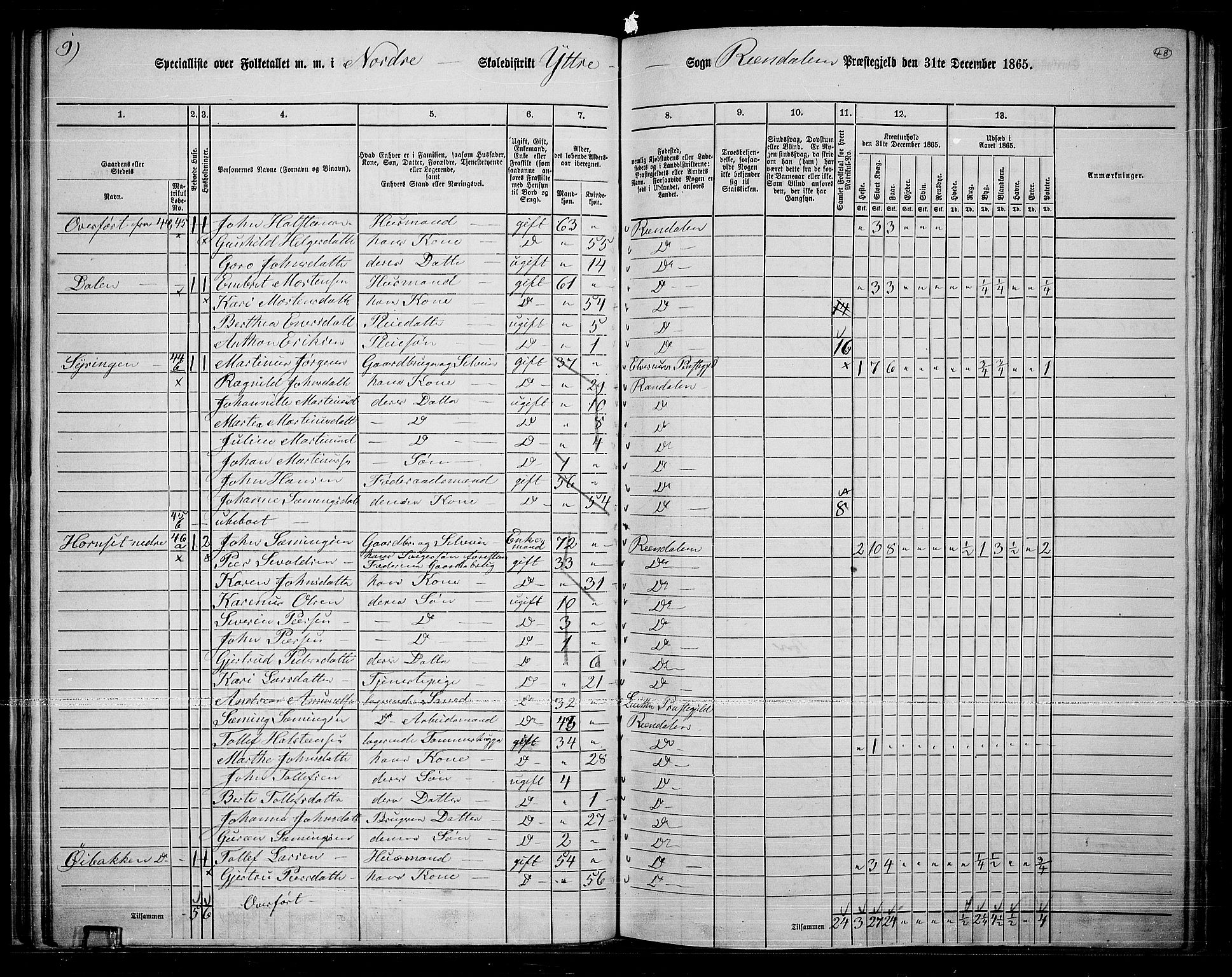 RA, 1865 census for Rendalen, 1865, p. 44