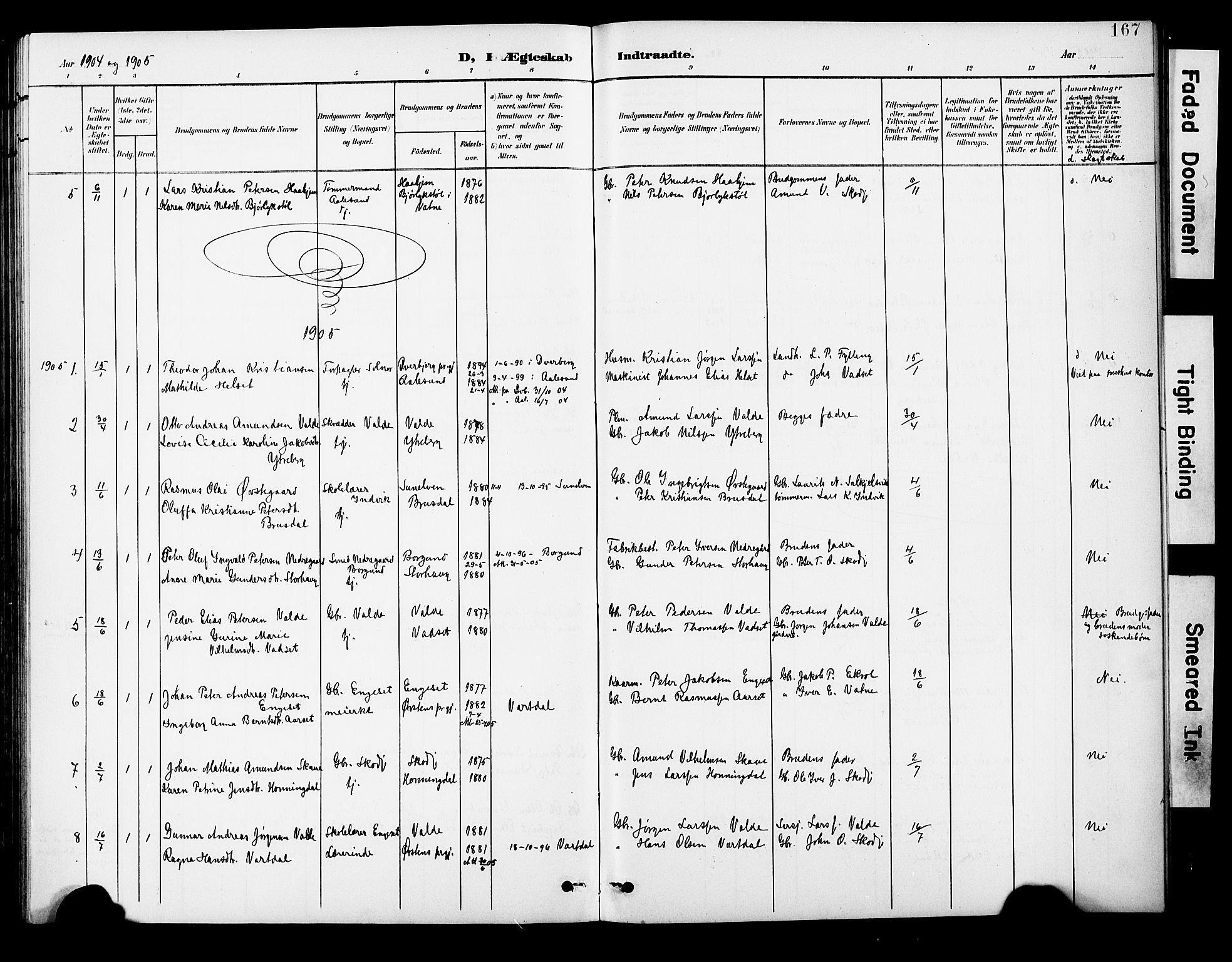 Ministerialprotokoller, klokkerbøker og fødselsregistre - Møre og Romsdal, AV/SAT-A-1454/524/L0366: Parish register (copy) no. 524C07, 1900-1931, p. 167