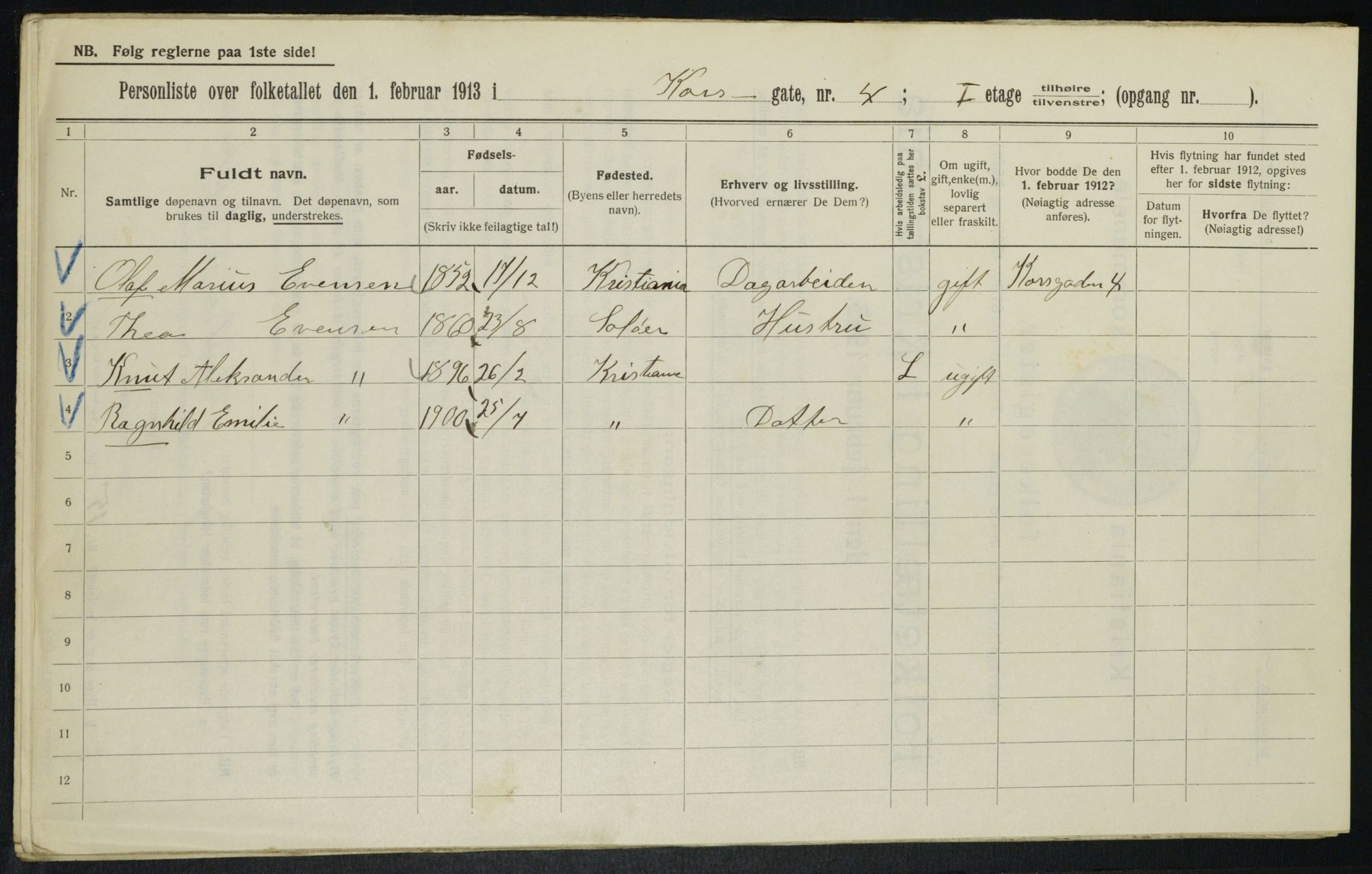 OBA, Municipal Census 1913 for Kristiania, 1913, p. 53151