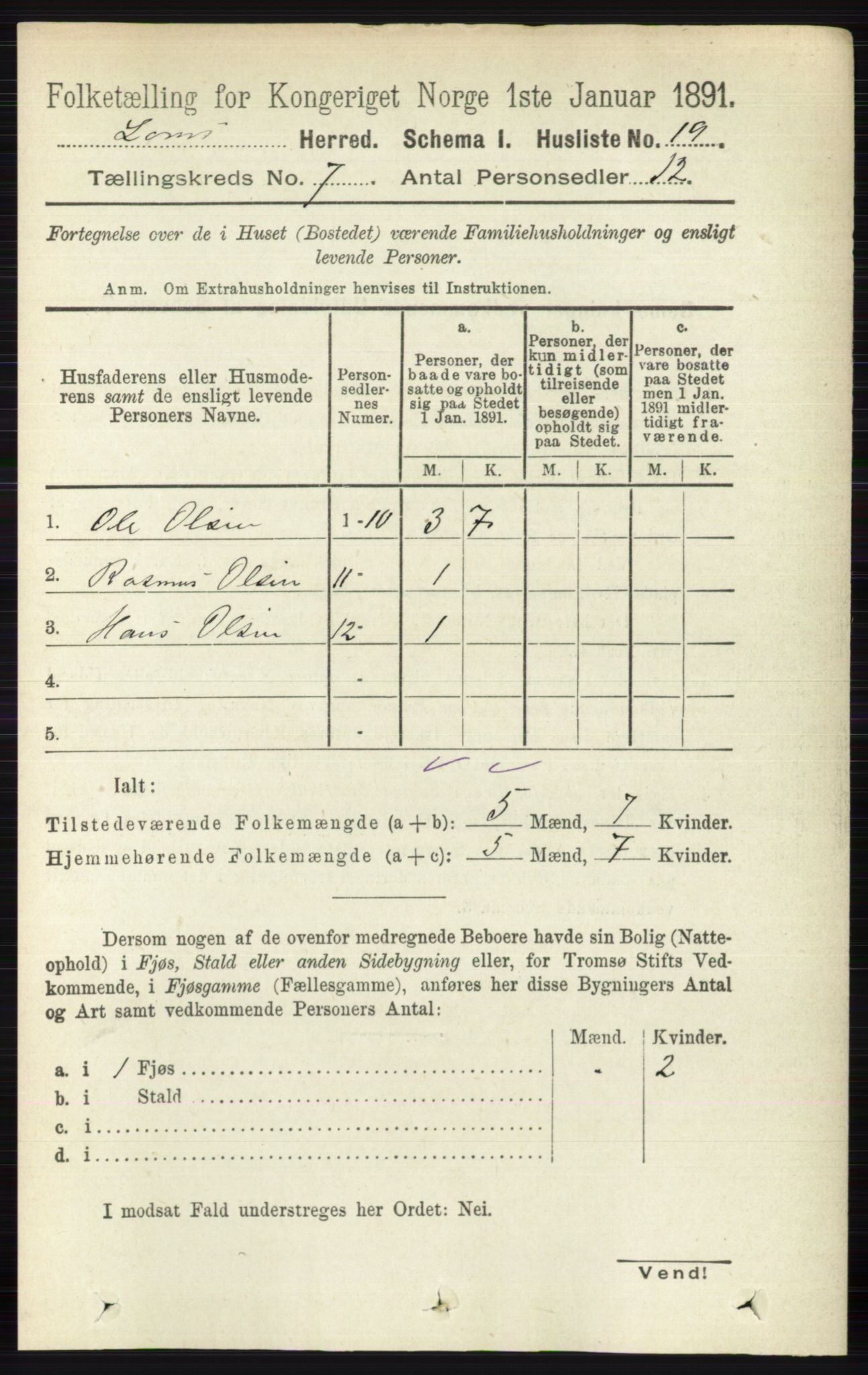 RA, 1891 census for 0514 Lom, 1891, p. 2778