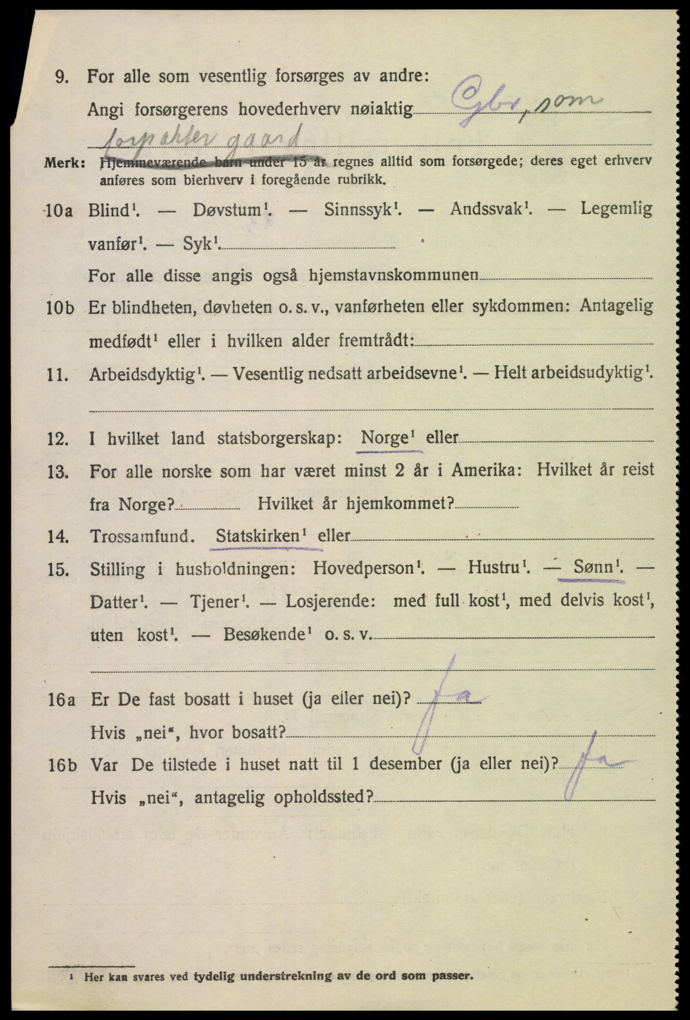 SAK, 1920 census for Fjotland, 1920, p. 1999