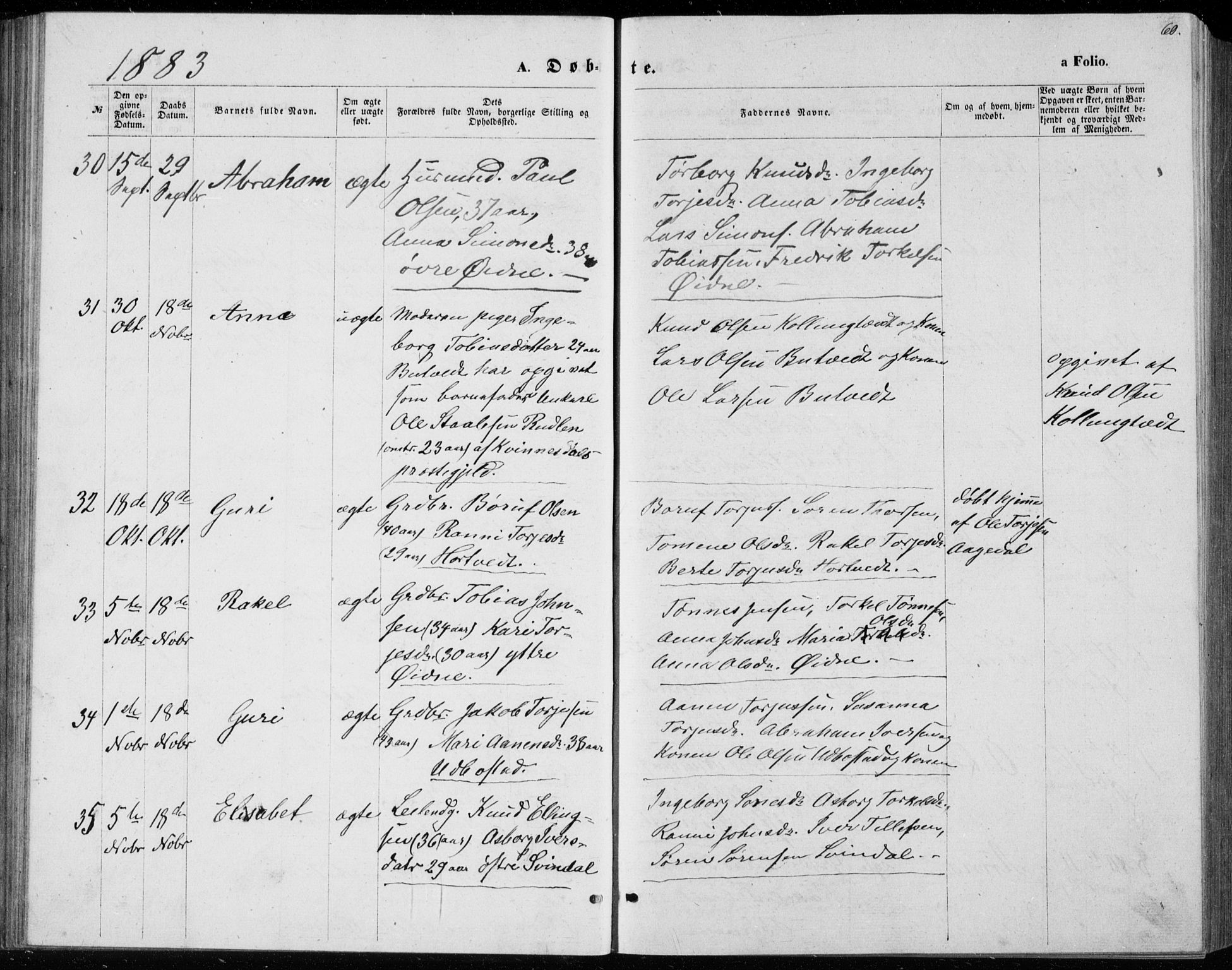 Bjelland sokneprestkontor, SAK/1111-0005/F/Fb/Fbc/L0002: Parish register (copy) no. B 2, 1867-1887, p. 60