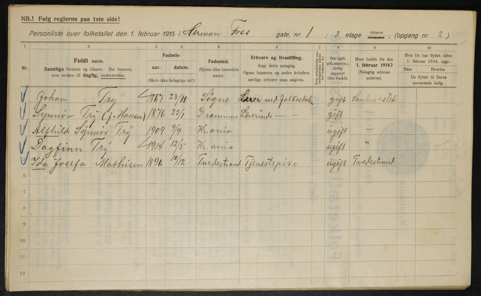 OBA, Municipal Census 1915 for Kristiania, 1915, p. 38135