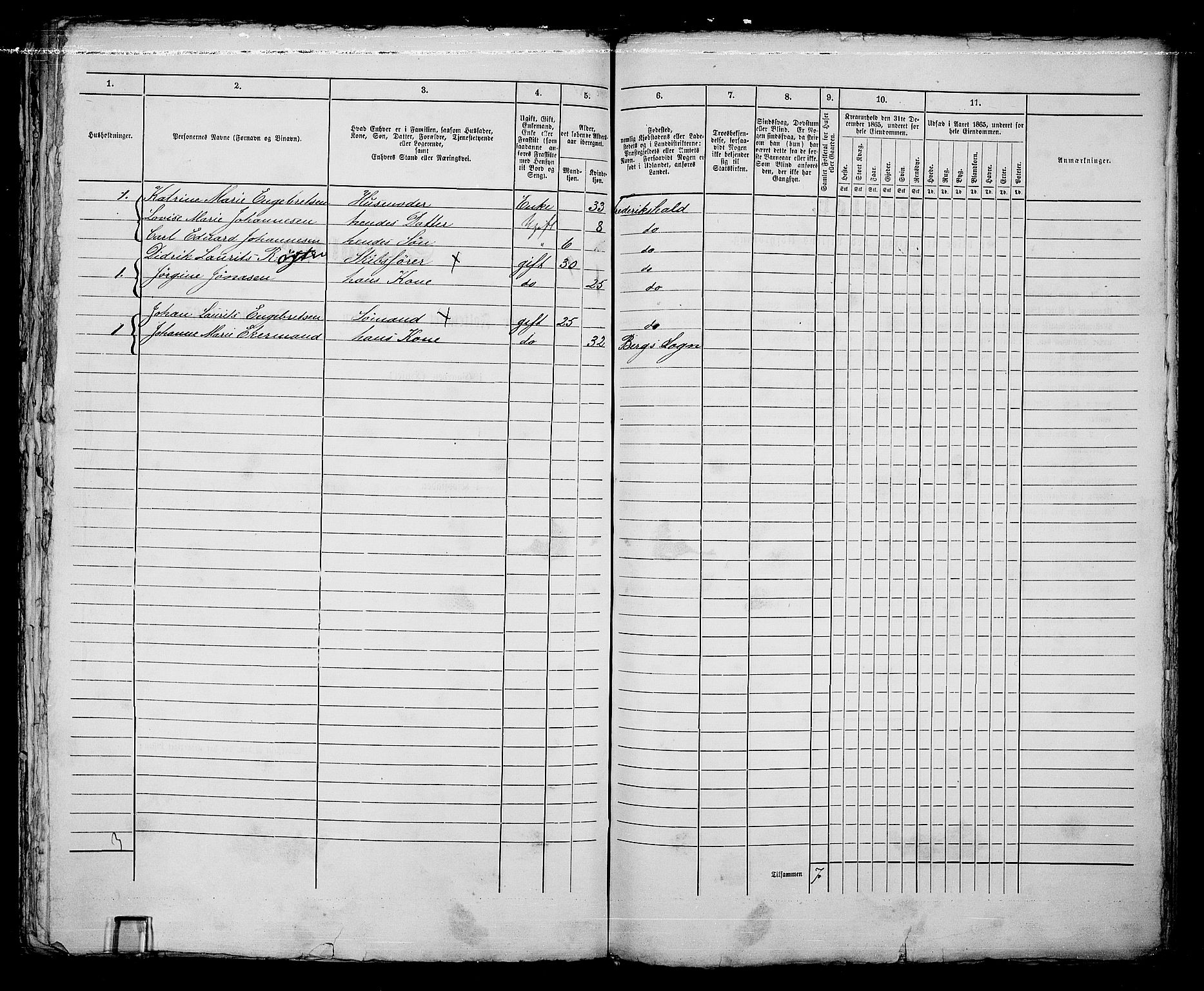 RA, 1865 census for Fredrikshald, 1865, p. 1213