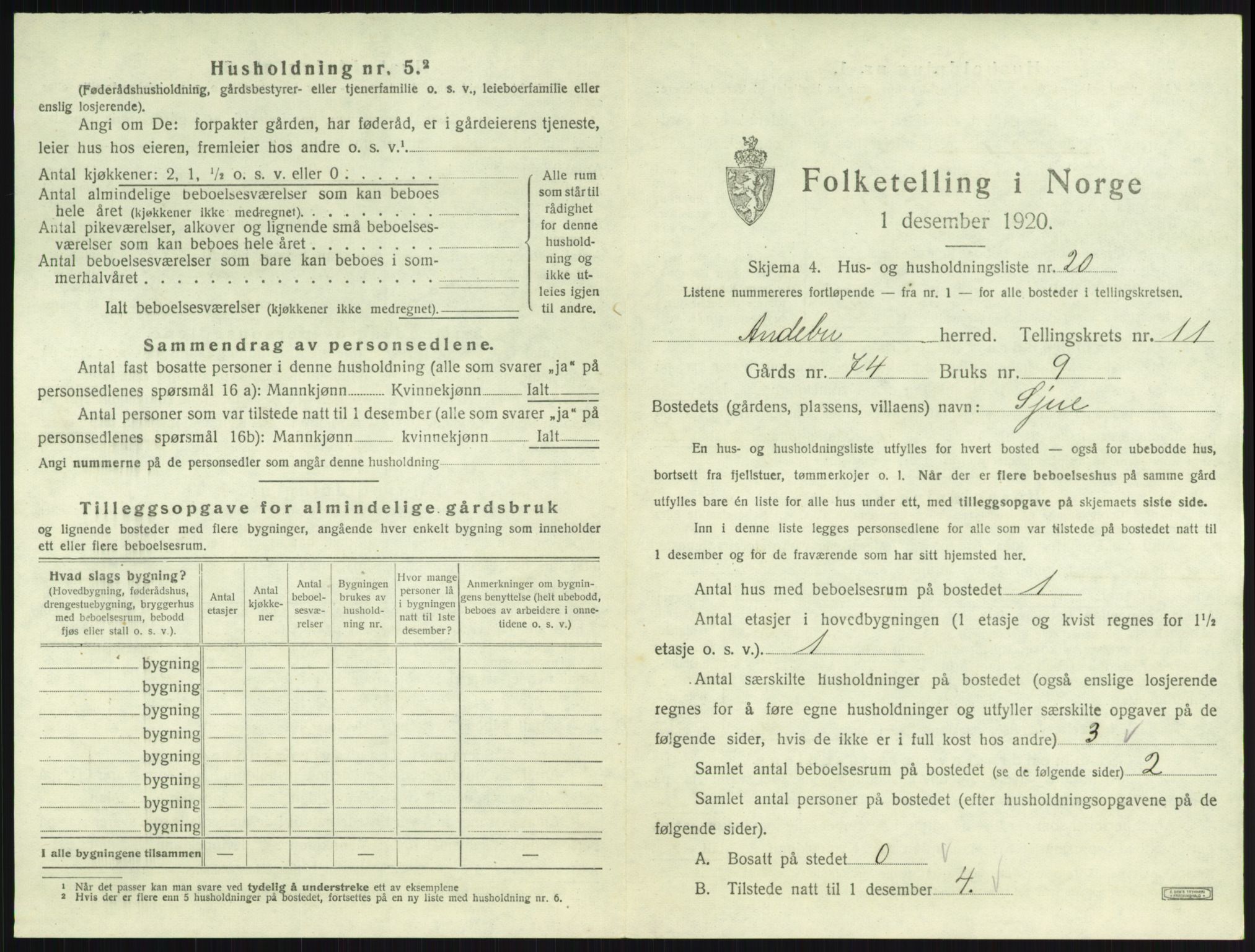 SAKO, 1920 census for Andebu, 1920, p. 629