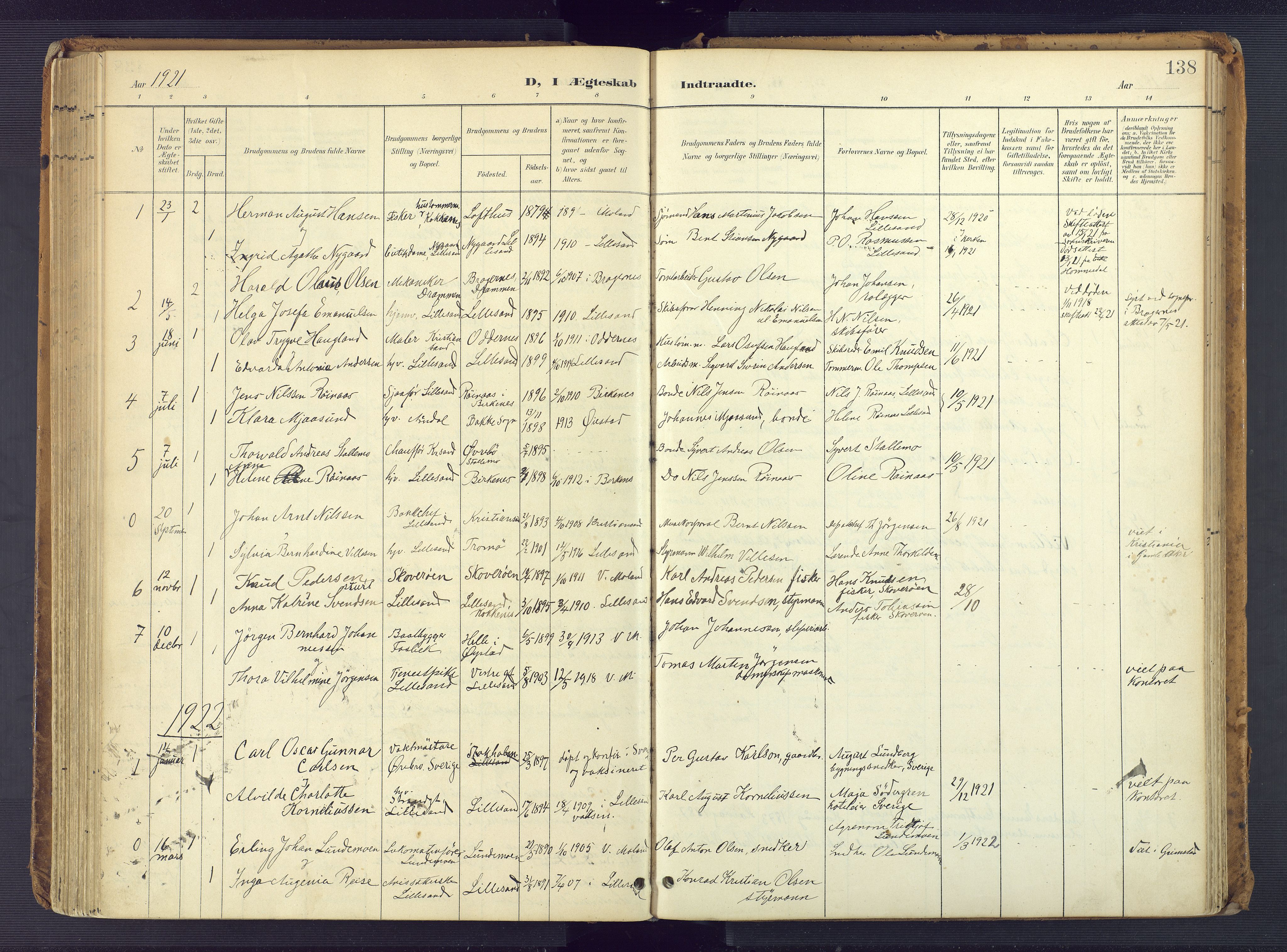 Vestre Moland sokneprestkontor, SAK/1111-0046/F/Fa/Faa/L0002: Parish register (official) no. A 2, 1900-1926, p. 138