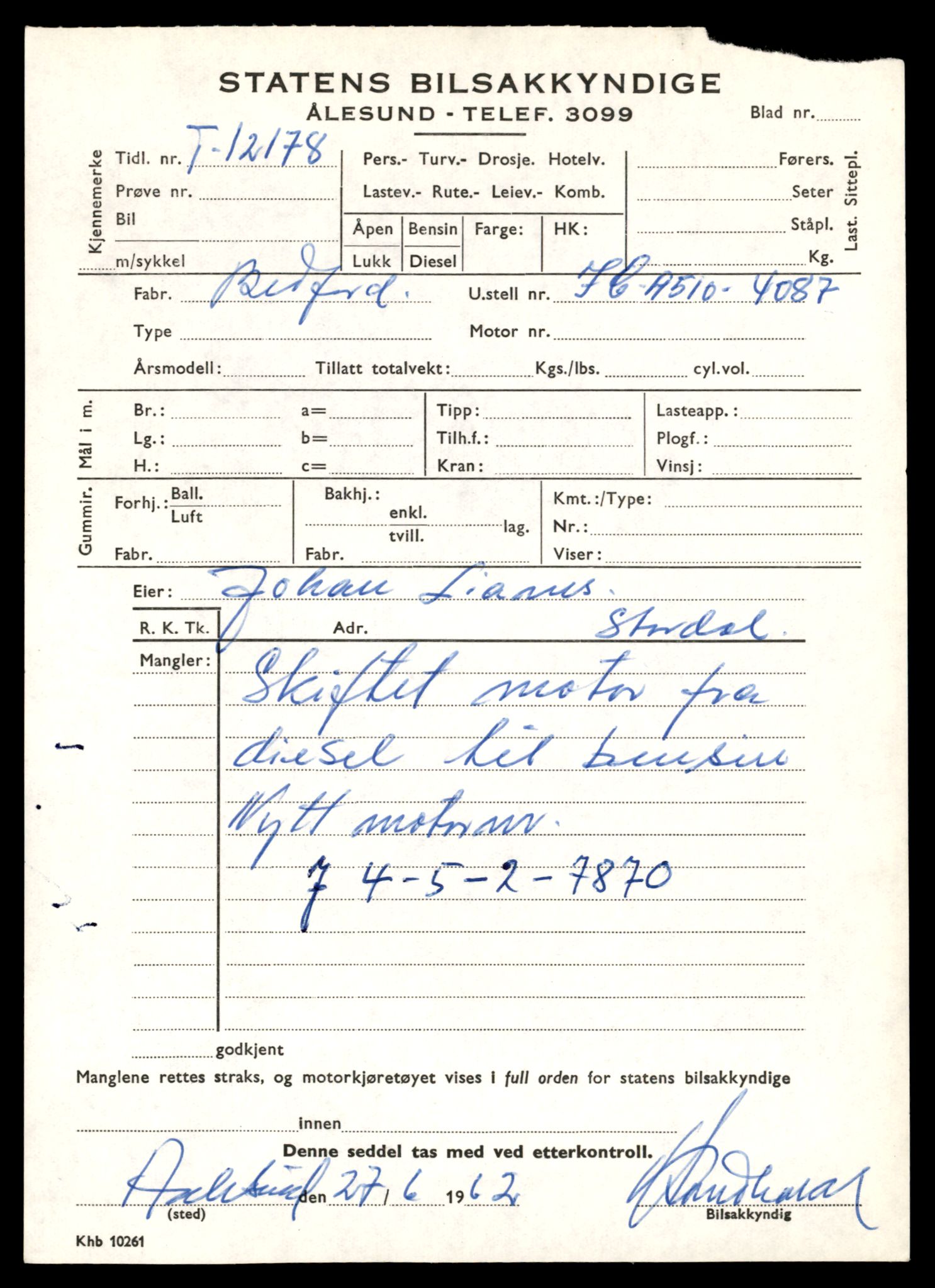 Møre og Romsdal vegkontor - Ålesund trafikkstasjon, AV/SAT-A-4099/F/Fe/L0036: Registreringskort for kjøretøy T 12831 - T 13030, 1927-1998, p. 69