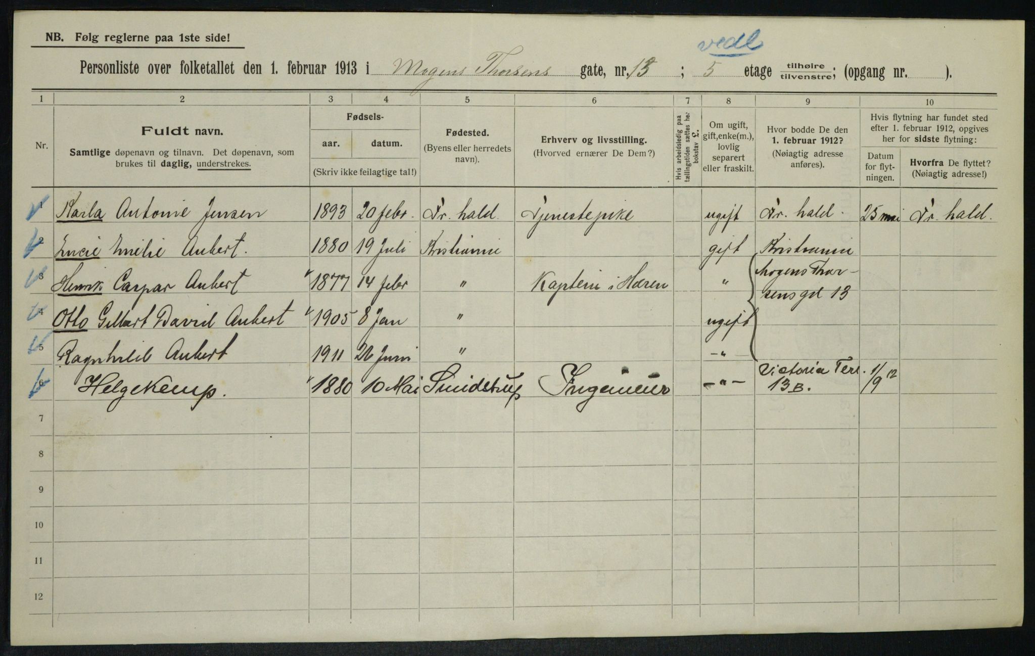 OBA, Municipal Census 1913 for Kristiania, 1913, p. 65582