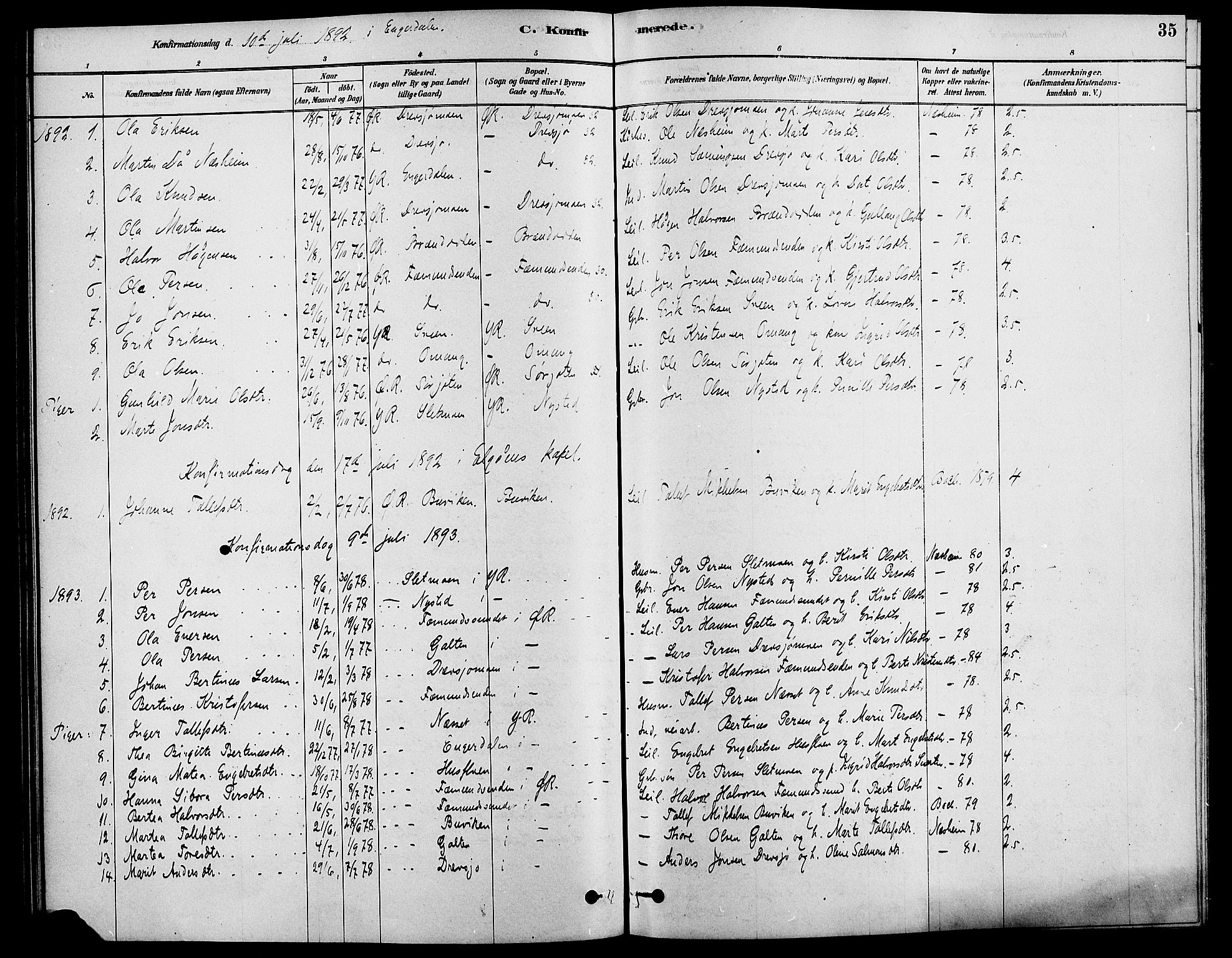 Rendalen prestekontor, SAH/PREST-054/H/Ha/Haa/L0007: Parish register (official) no. 7, 1878-1898, p. 35