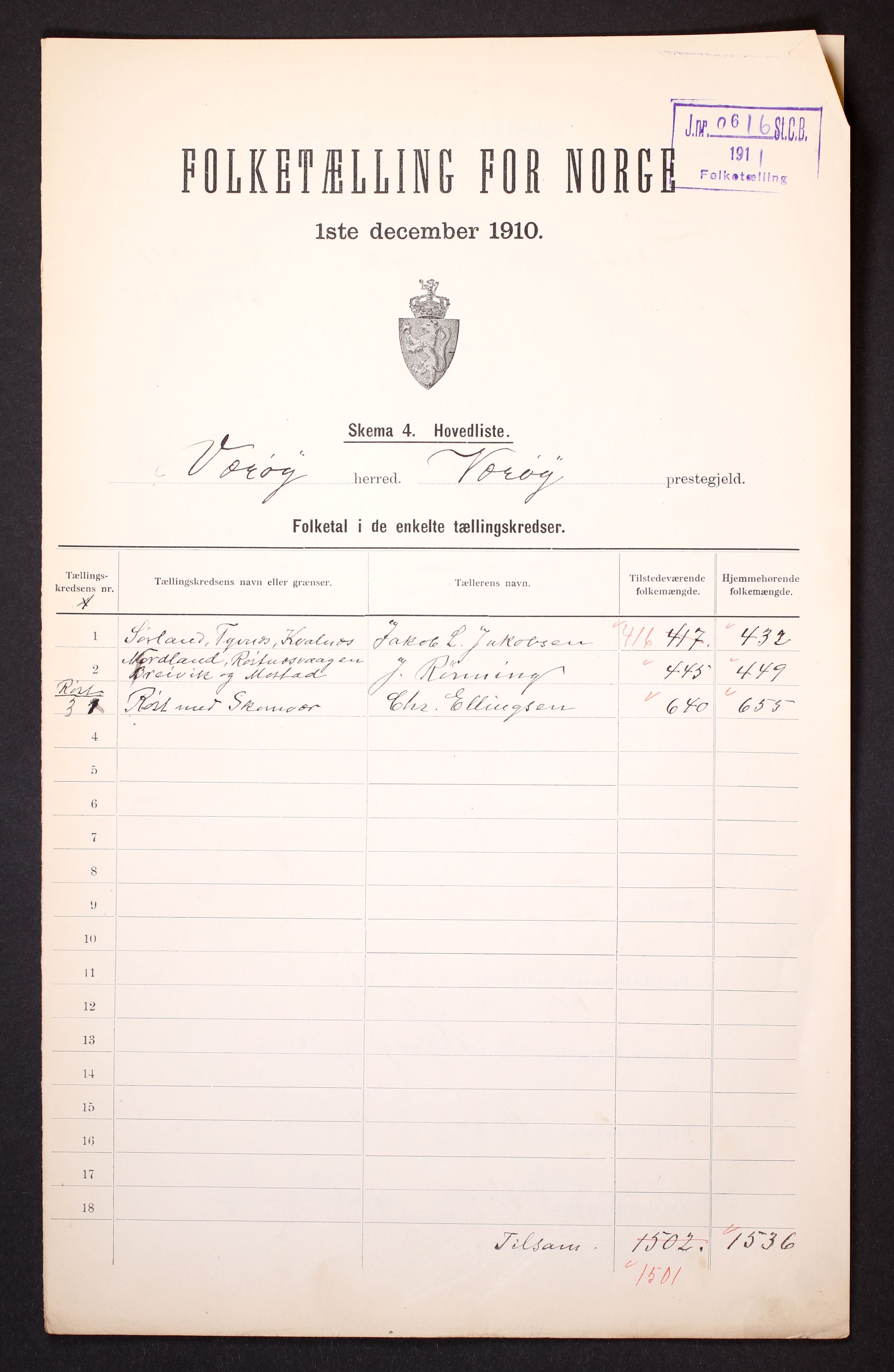 RA, 1910 census for Værøy, 1910, p. 2