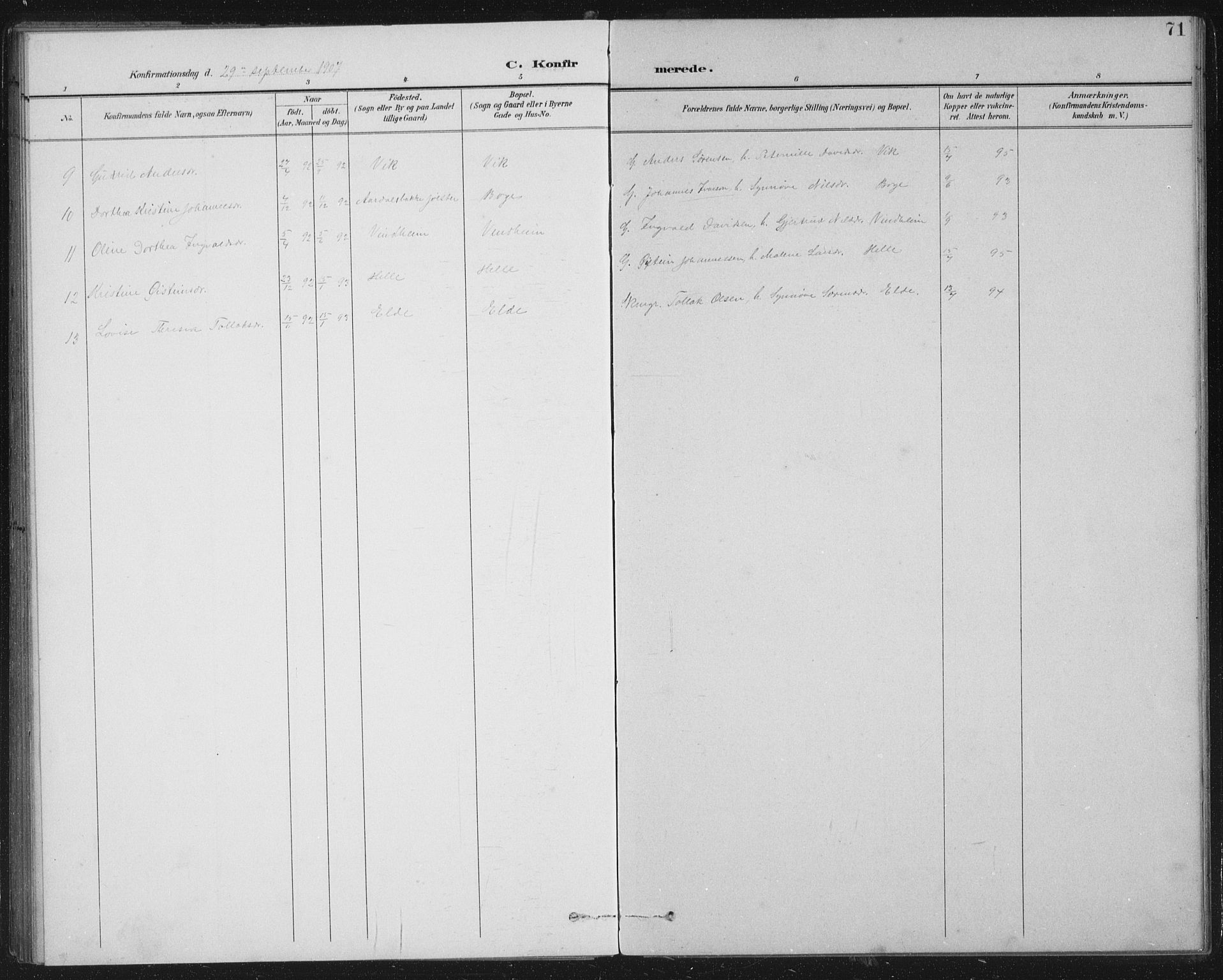 Fjaler sokneprestembete, AV/SAB-A-79801/H/Hab/Habb/L0002: Parish register (copy) no. B 2, 1895-1915, p. 71