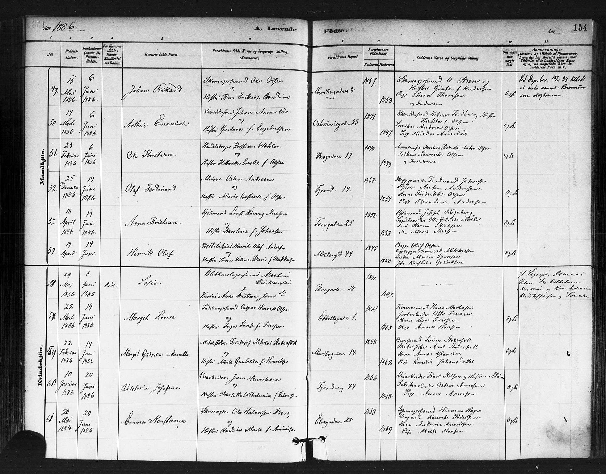 Jakob prestekontor Kirkebøker, SAO/A-10850/F/Fa/L0003: Parish register (official) no. 3, 1880-1895, p. 154