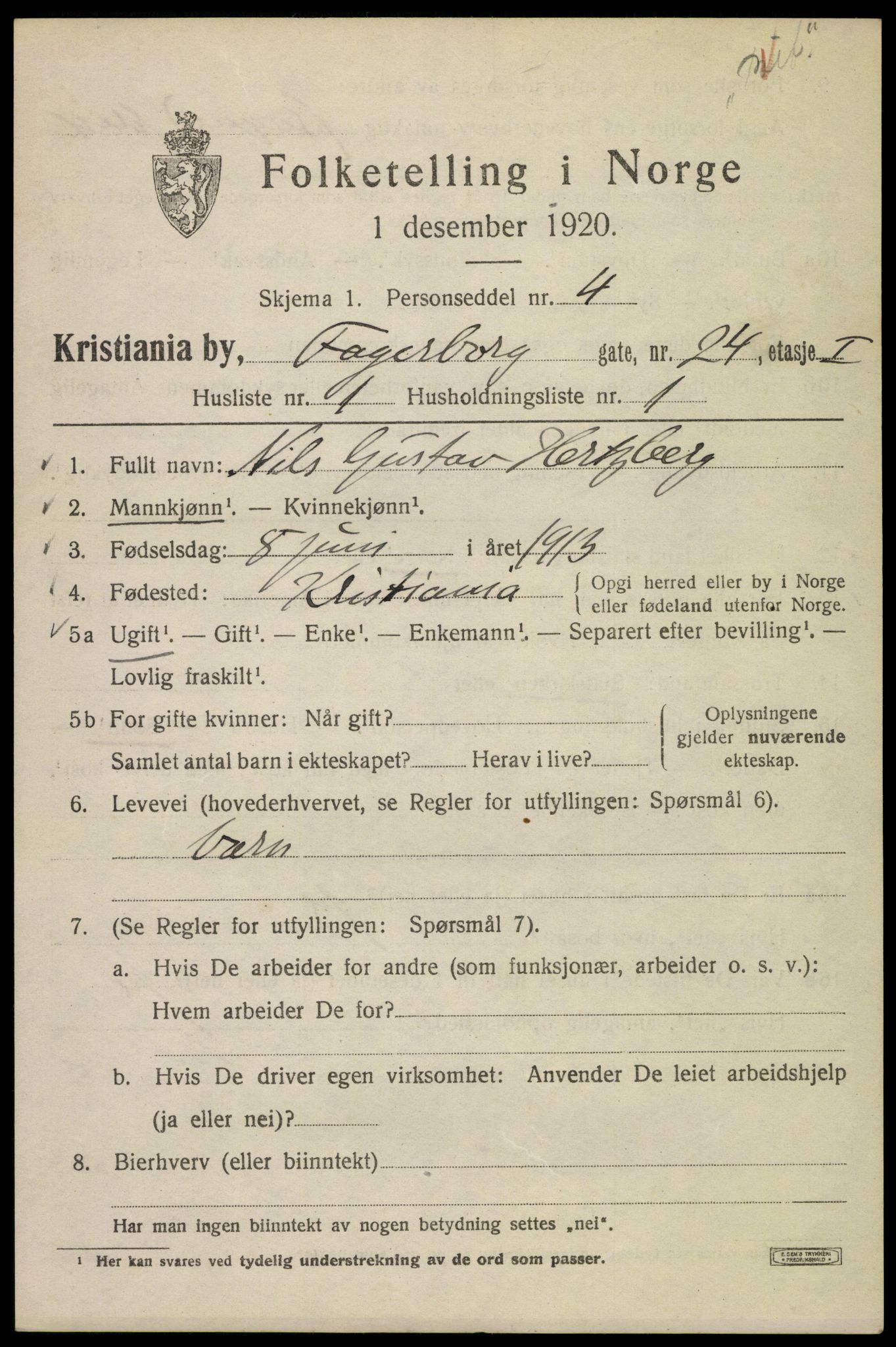 SAO, 1920 census for Kristiania, 1920, p. 225095
