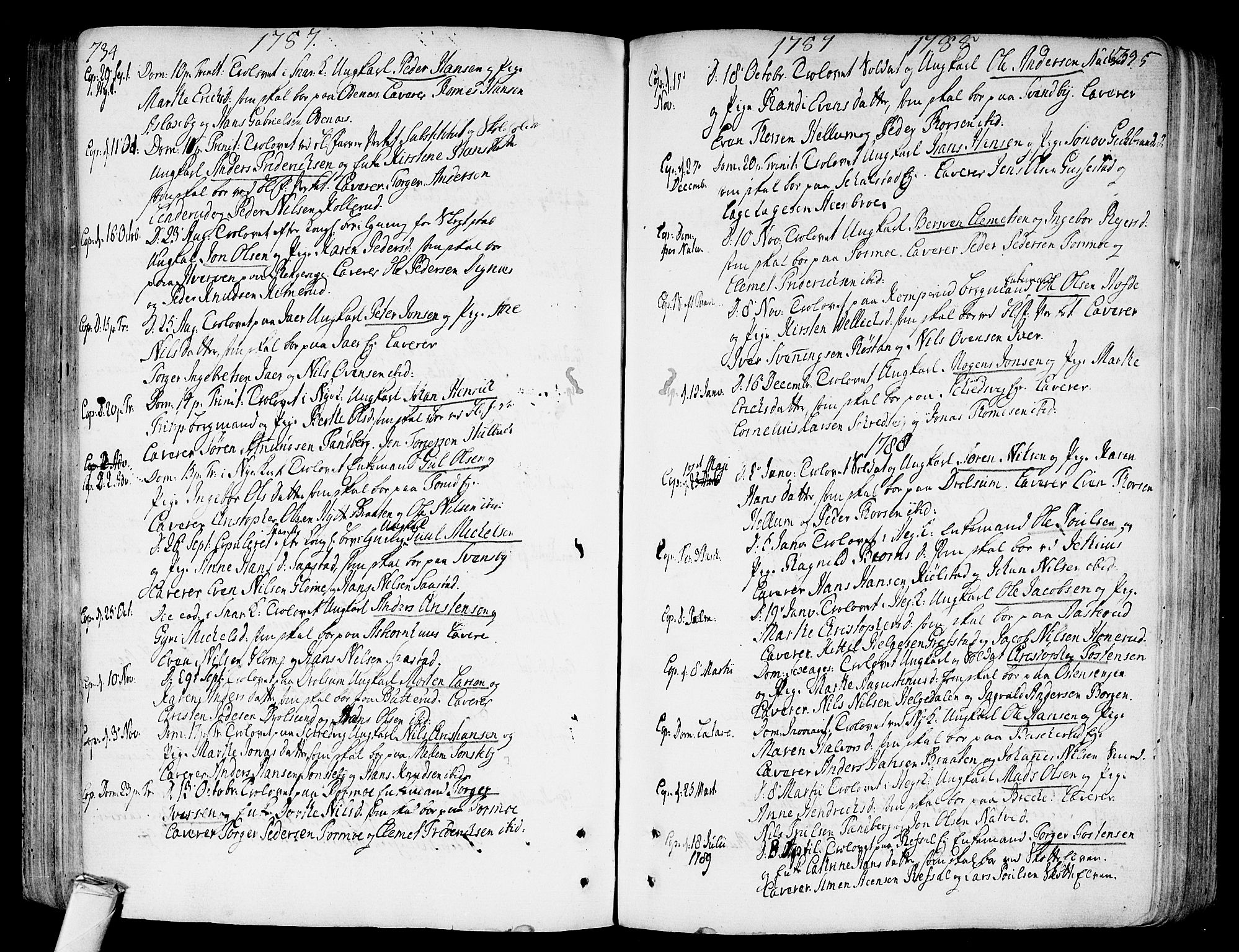 Modum kirkebøker, AV/SAKO-A-234/F/Fa/L0003: Parish register (official) no. 3, 1783-1819, p. 734-735