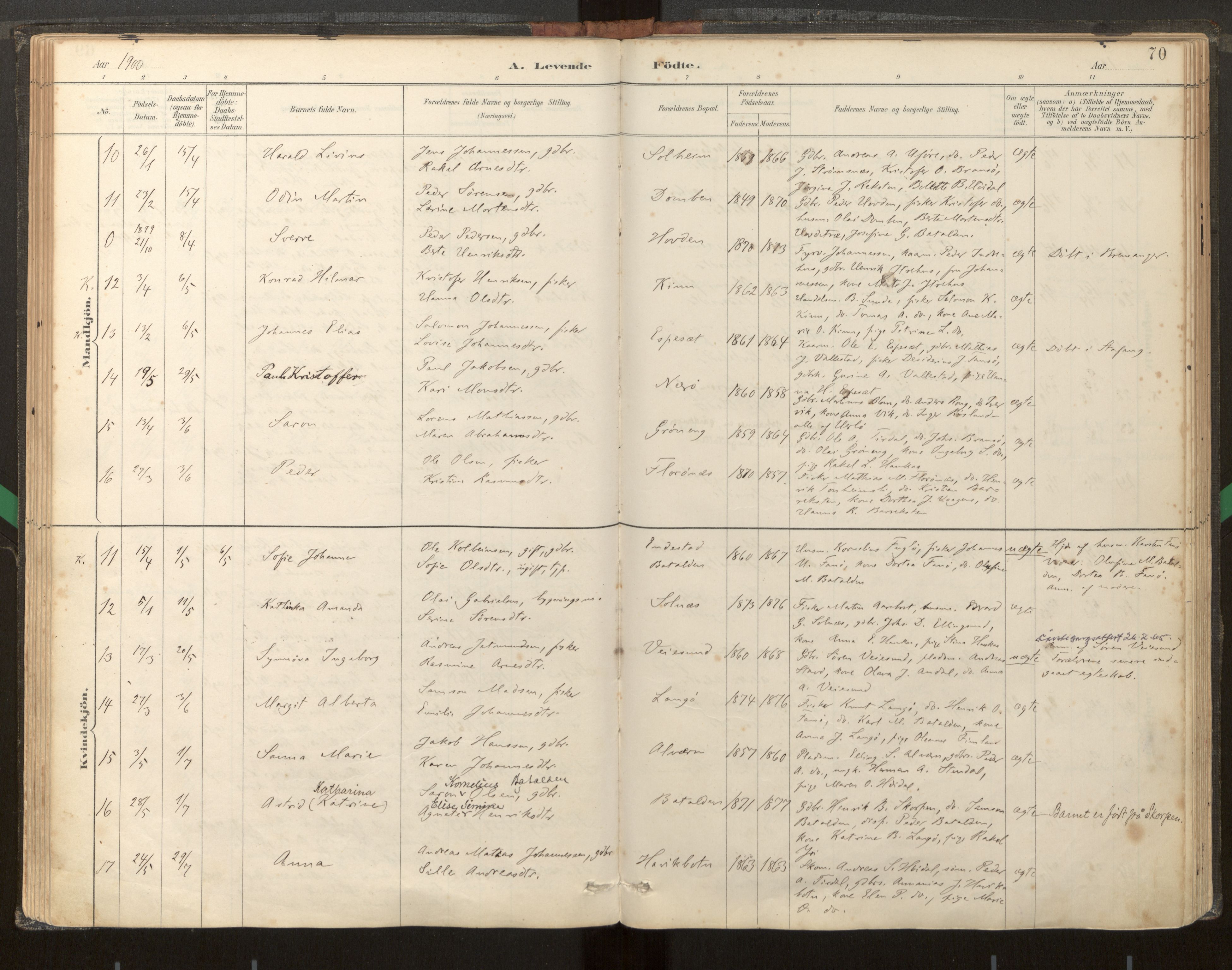 Kinn sokneprestembete, AV/SAB-A-80801/H/Haa/Haab/L0001: Parish register (official) no. B 1, 1886-1921, p. 70