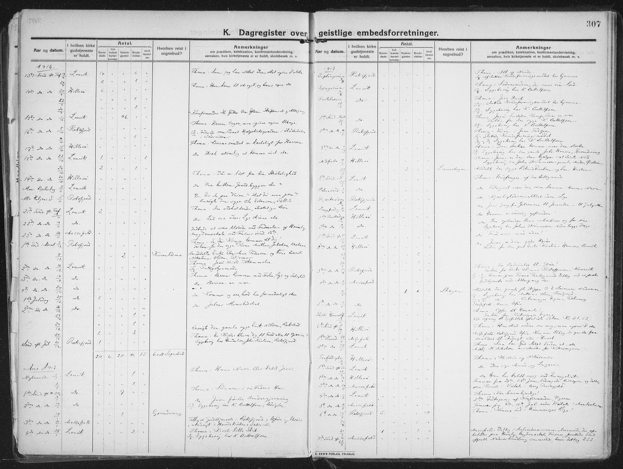 Lenvik sokneprestembete, SATØ/S-1310/H/Ha/Haa/L0016kirke: Parish register (official) no. 16, 1910-1924, p. 307