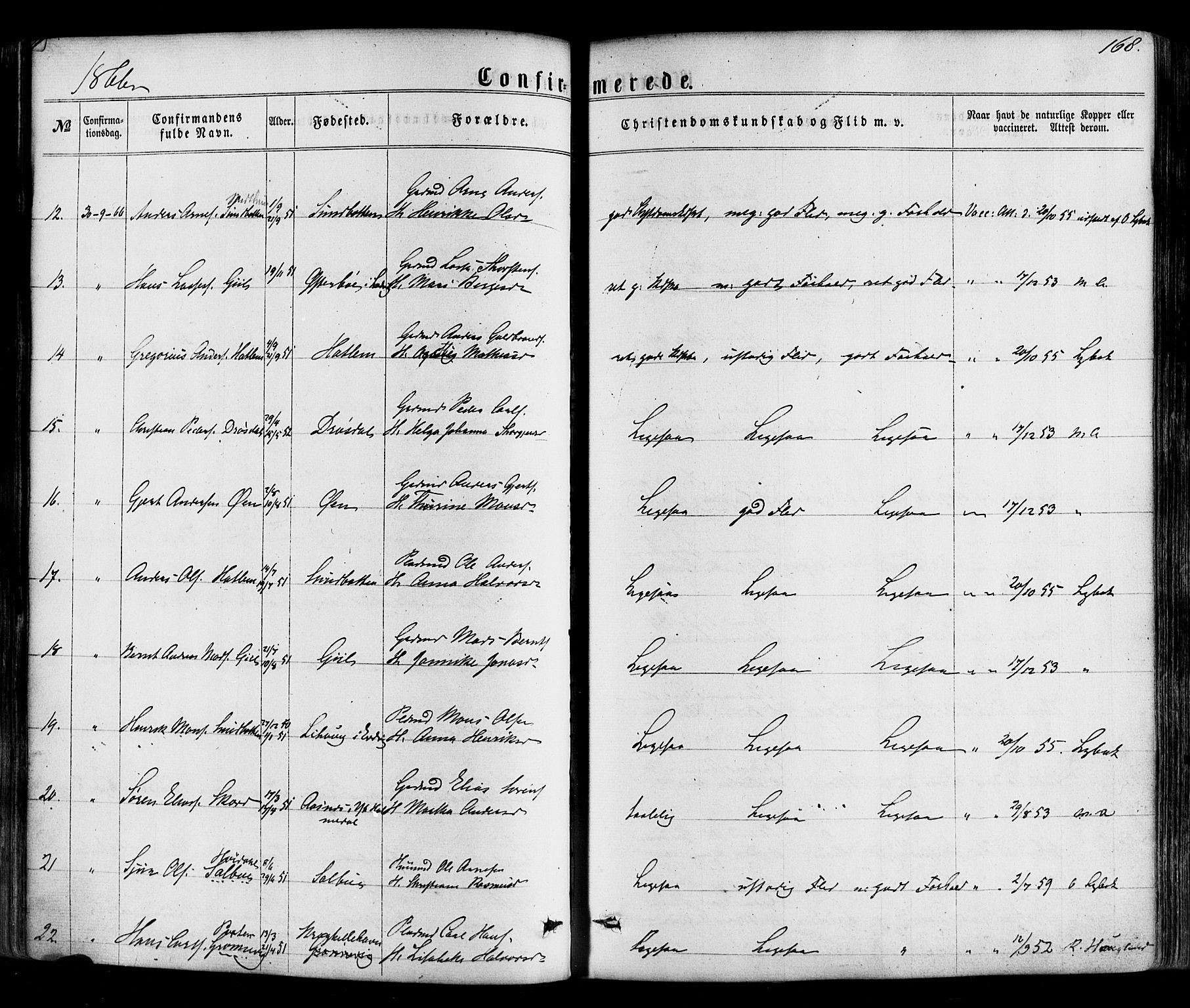 Hyllestad sokneprestembete, AV/SAB-A-80401: Parish register (official) no. A 1, 1861-1886, p. 168