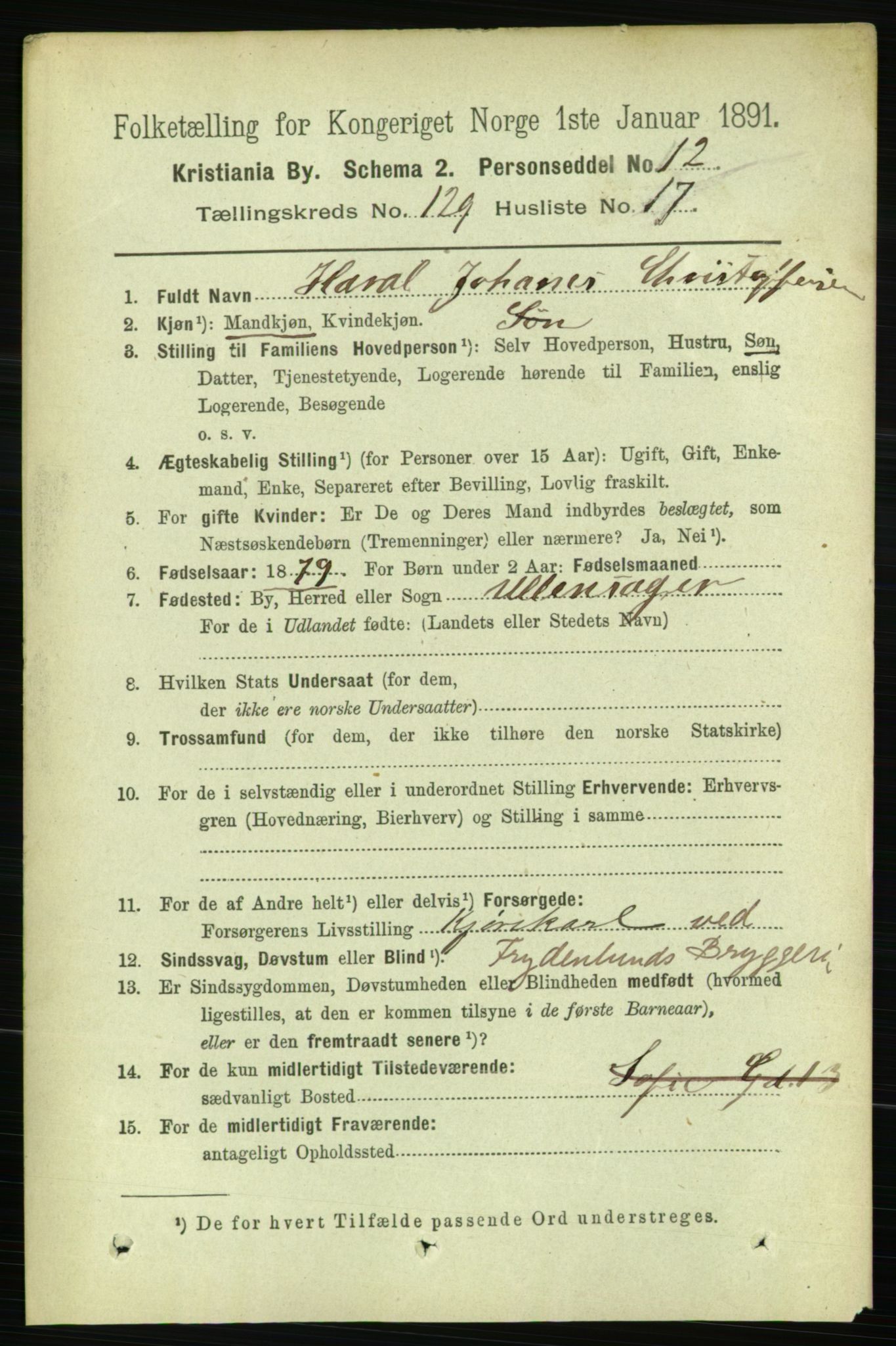 RA, 1891 census for 0301 Kristiania, 1891, p. 69713