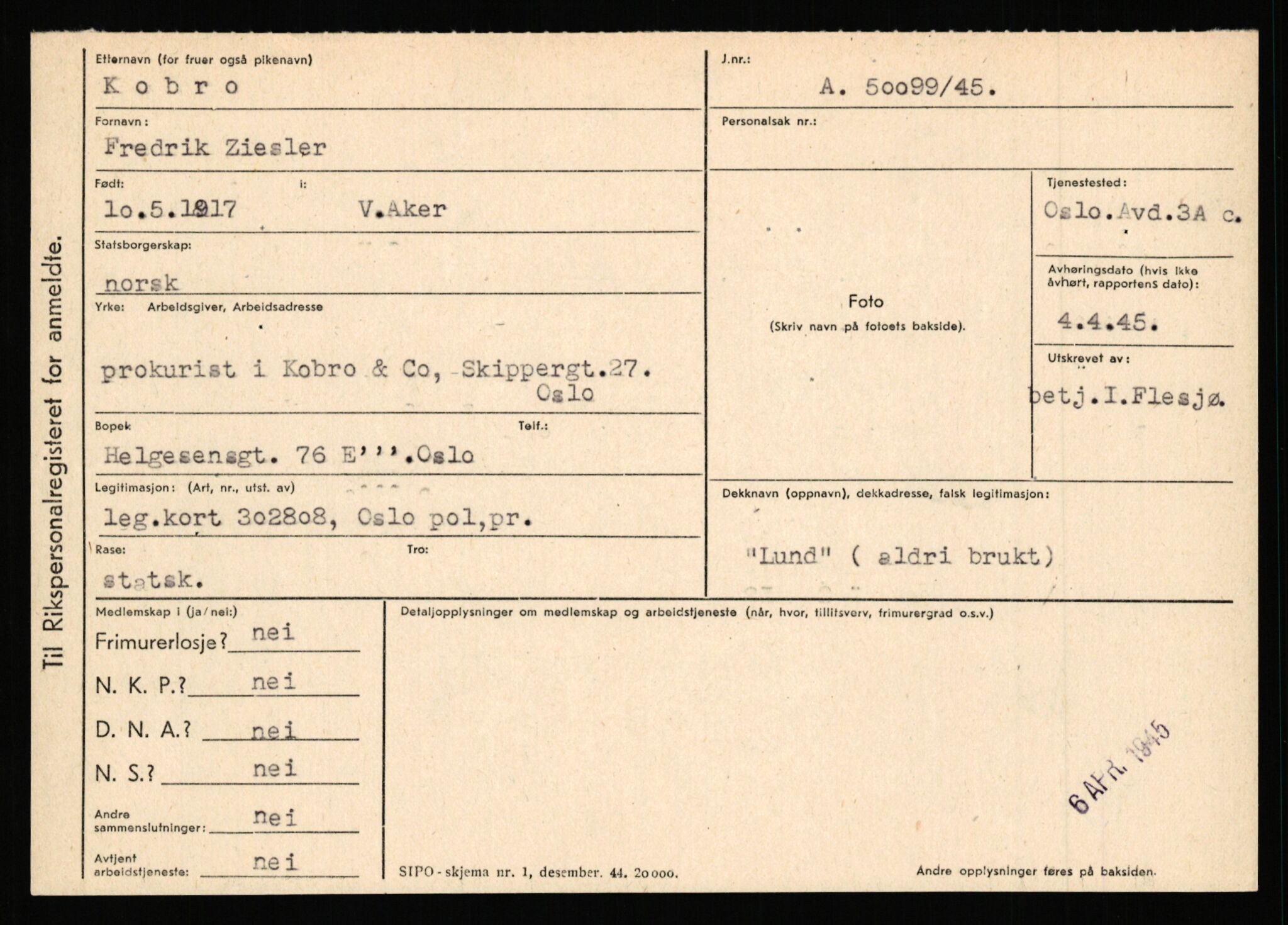 Statspolitiet - Hovedkontoret / Osloavdelingen, AV/RA-S-1329/C/Ca/L0009: Knutsen - Limstrand, 1943-1945, p. 416