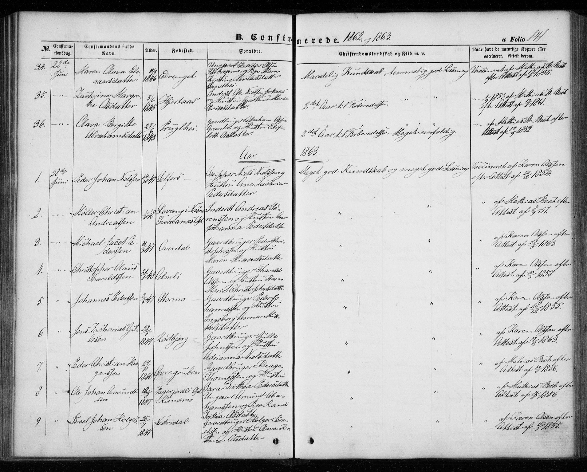 Ministerialprotokoller, klokkerbøker og fødselsregistre - Nordland, SAT/A-1459/827/L0392: Parish register (official) no. 827A04, 1853-1866, p. 141