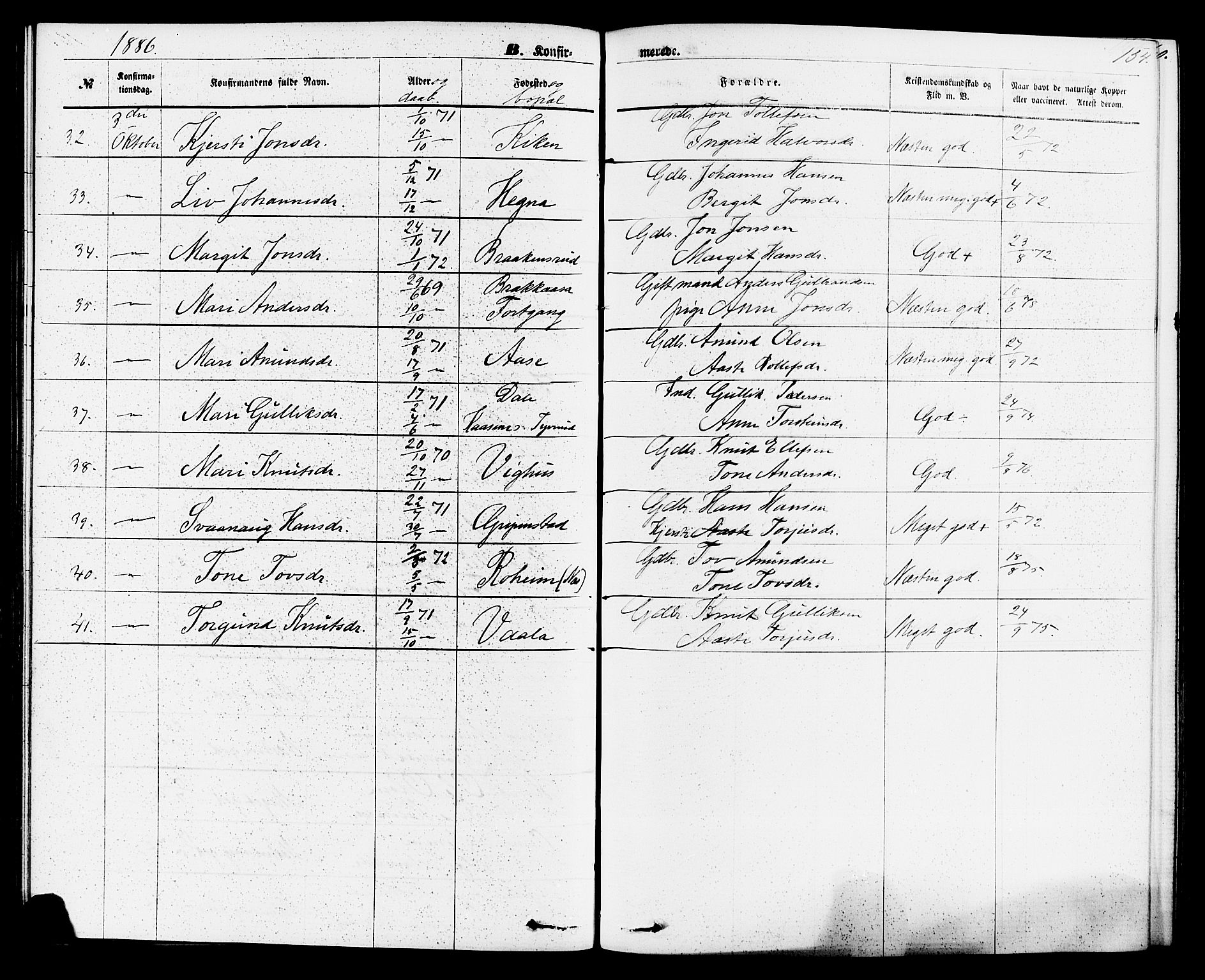 Sauherad kirkebøker, AV/SAKO-A-298/F/Fa/L0008: Parish register (official) no. I 8, 1873-1886, p. 154