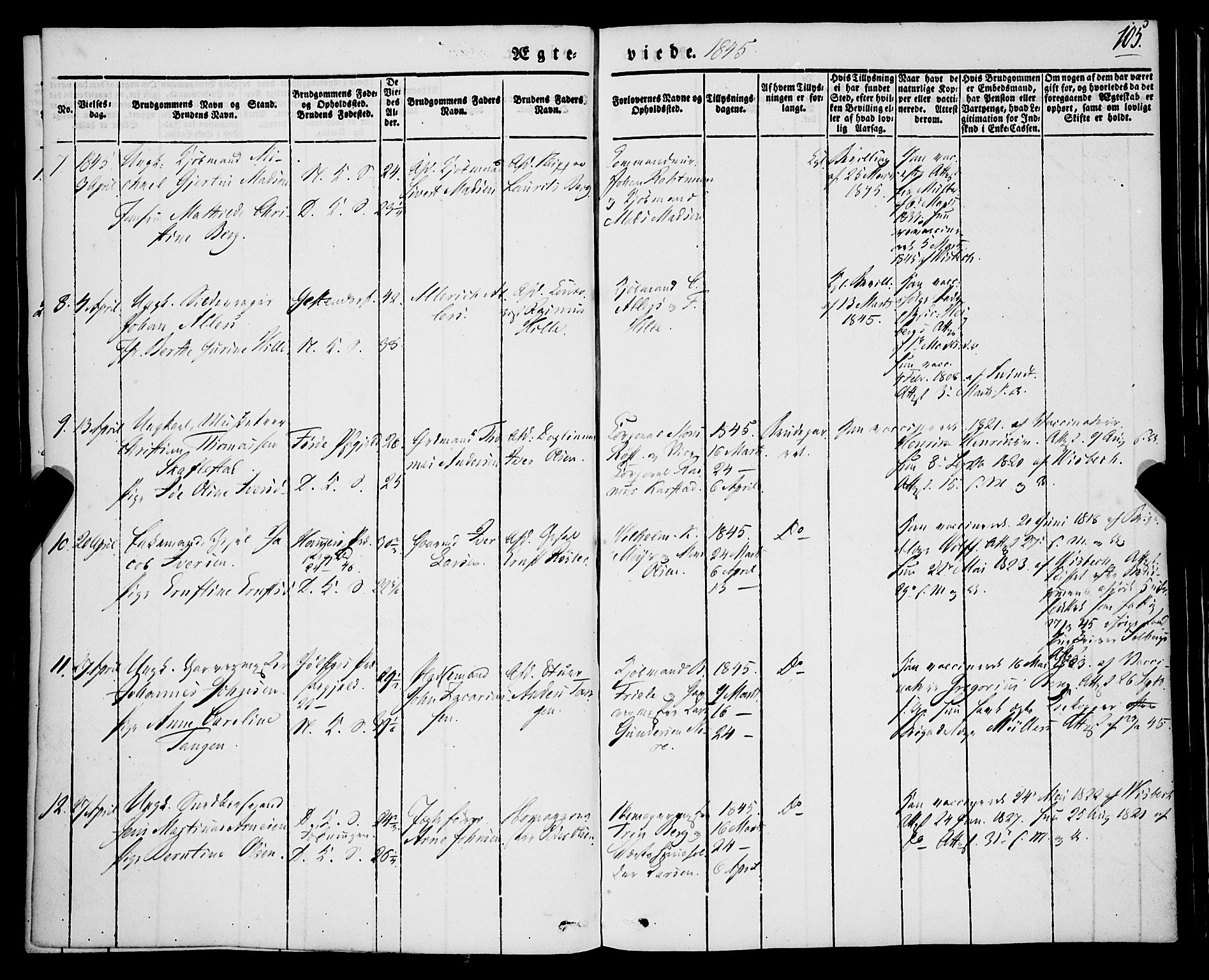 Korskirken sokneprestembete, AV/SAB-A-76101/H/Haa/L0034: Parish register (official) no. D 1, 1832-1852, p. 105