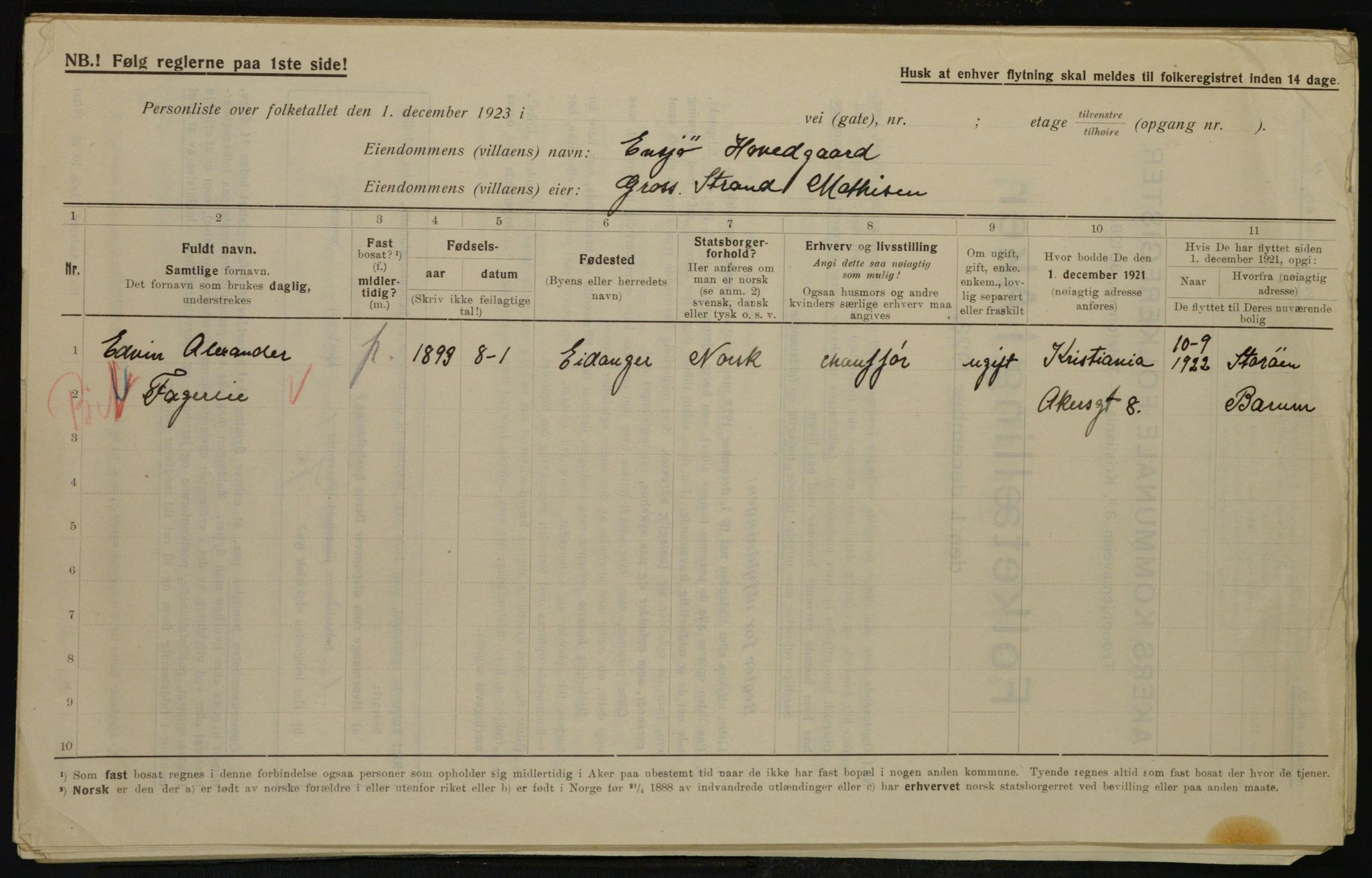 , Municipal Census 1923 for Aker, 1923, p. 23499