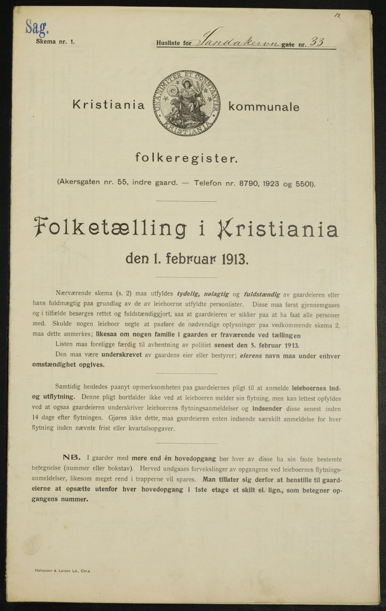 OBA, Municipal Census 1913 for Kristiania, 1913, p. 87021