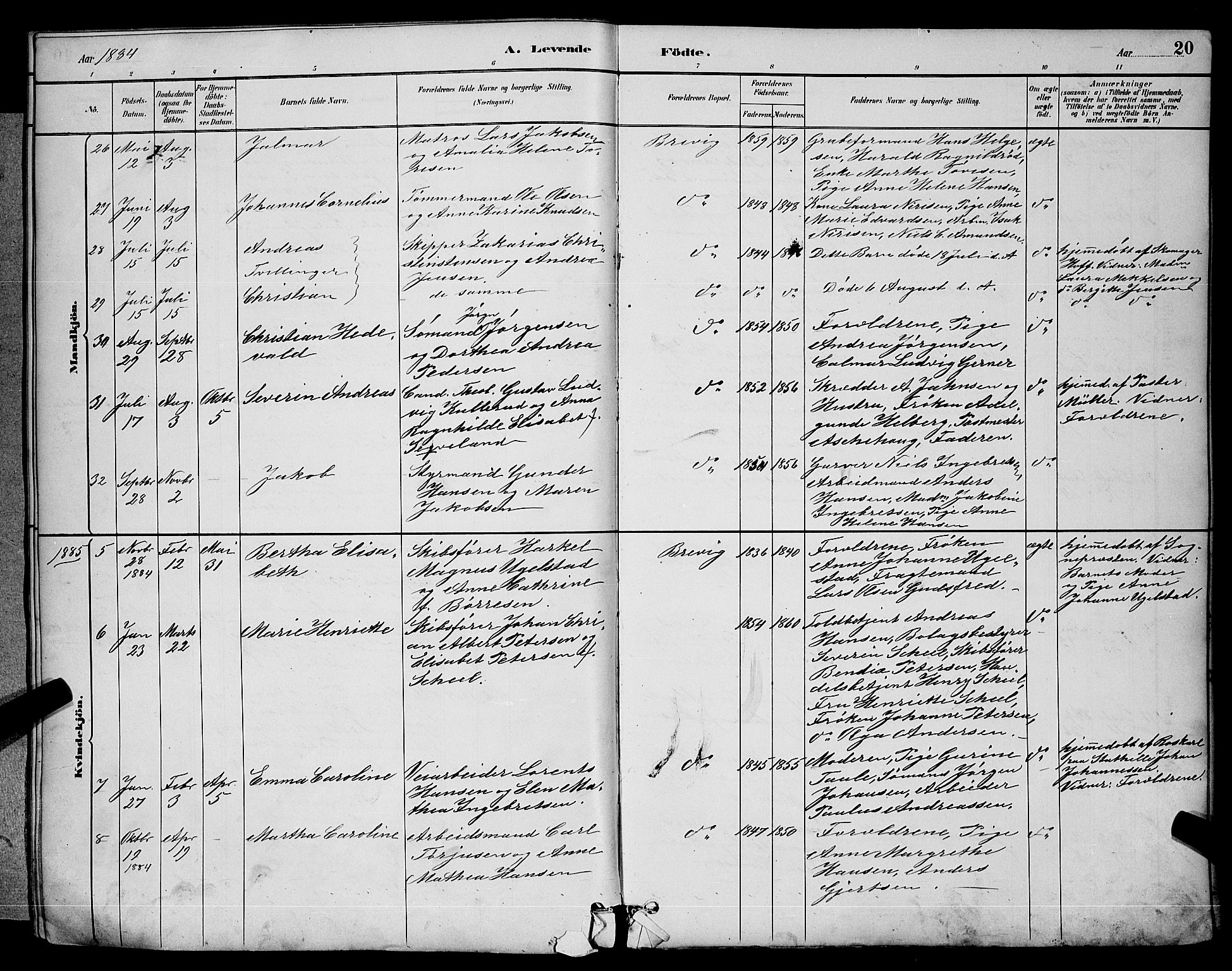 Brevik kirkebøker, SAKO/A-255/G/Ga/L0004: Parish register (copy) no. 4, 1882-1900, p. 20