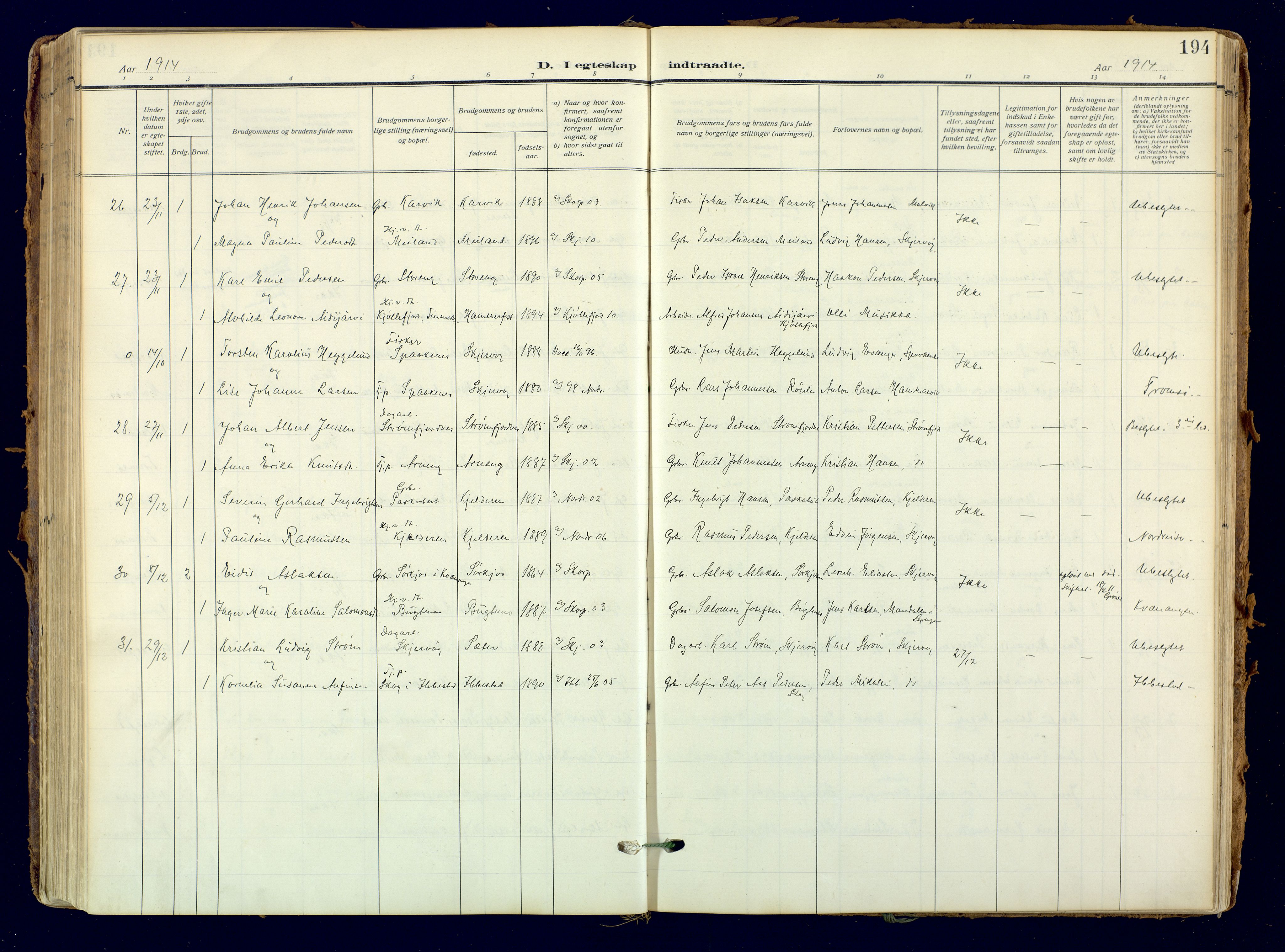 Skjervøy sokneprestkontor, AV/SATØ-S-1300/H/Ha/Haa: Parish register (official) no. 18, 1910-1926, p. 194