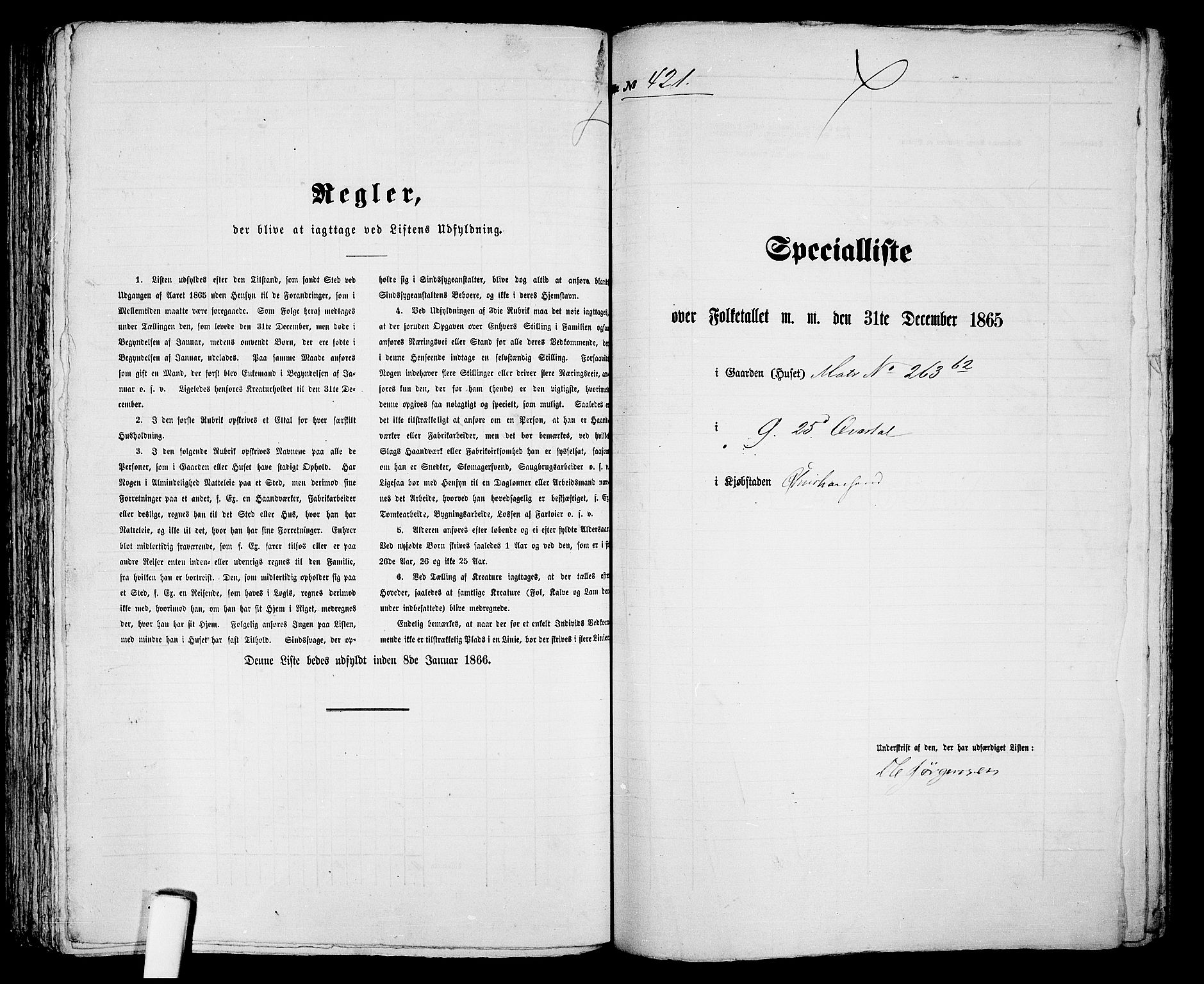 RA, 1865 census for Kristiansand, 1865, p. 862