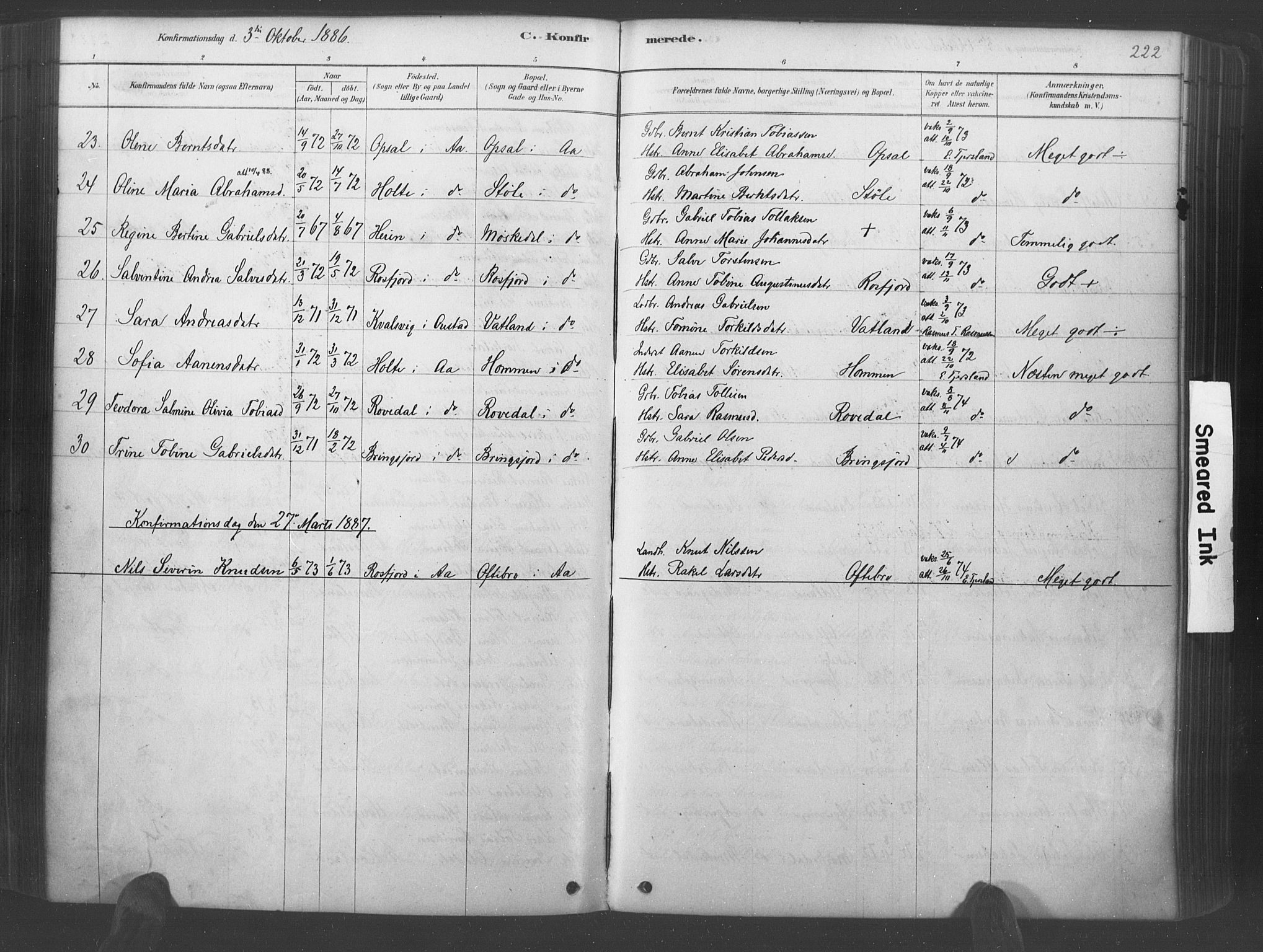 Lyngdal sokneprestkontor, AV/SAK-1111-0029/F/Fa/Fac/L0011: Parish register (official) no. A 11, 1878-1893, p. 222