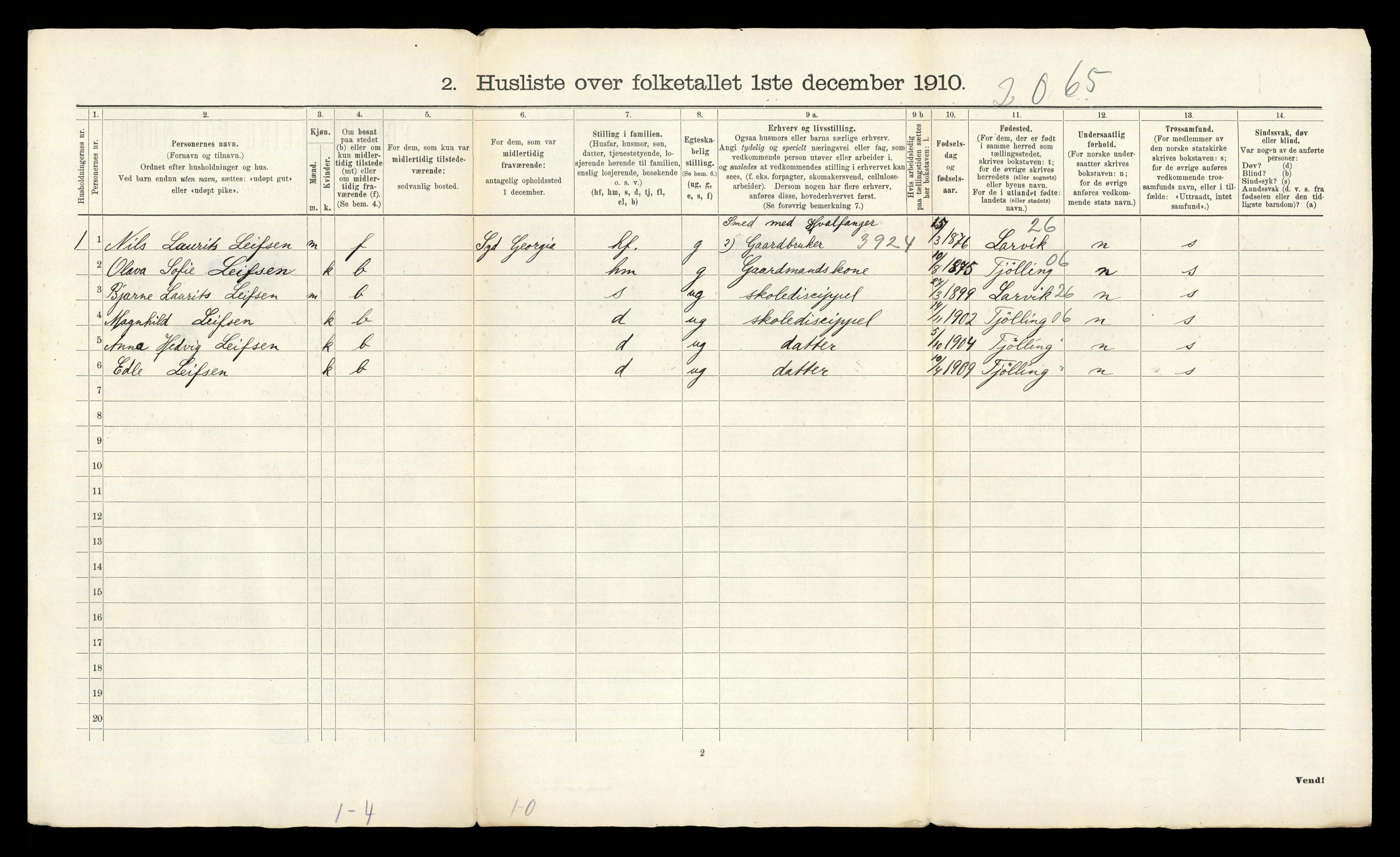 RA, 1910 census for Sandeherred, 1910, p. 74