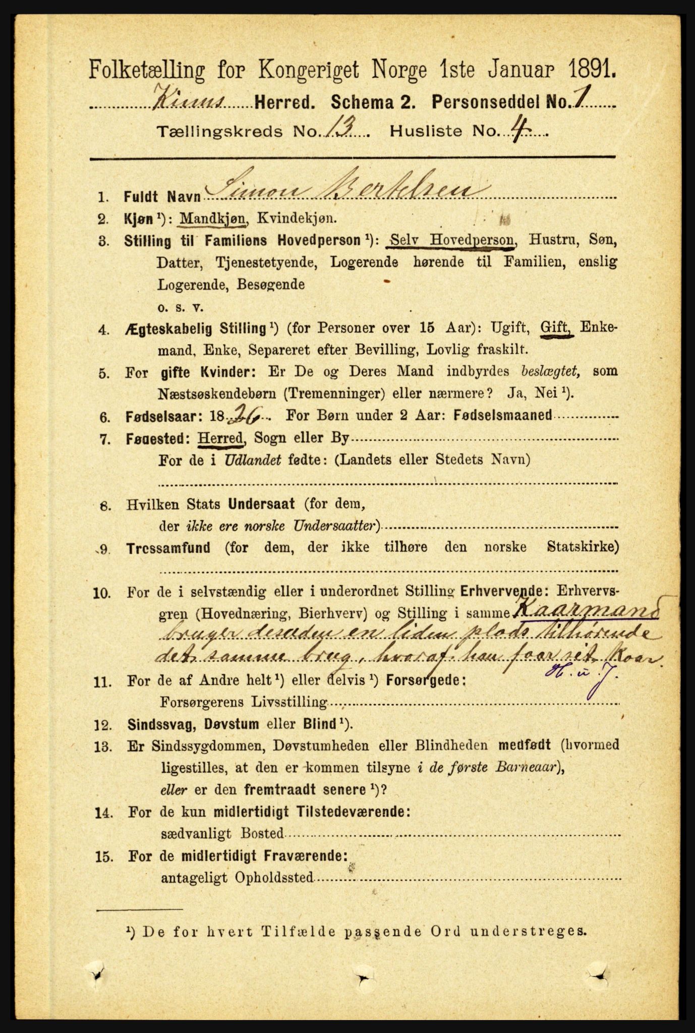 RA, 1891 census for 1437 Kinn, 1891, p. 5072
