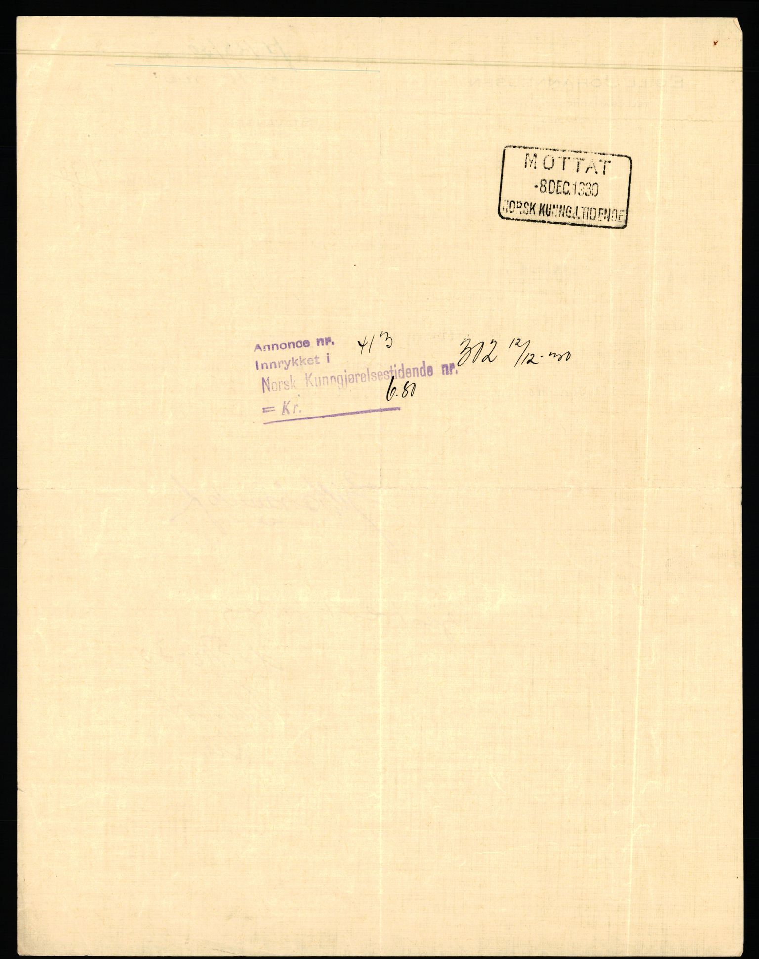 Stavanger byfogd, AV/SAST-A-101408/002/J/Jd/Jde/L0001: Registreringsmeldinger og bilag. Enkeltmannsforetak, 1-350, 1891-1967, p. 338