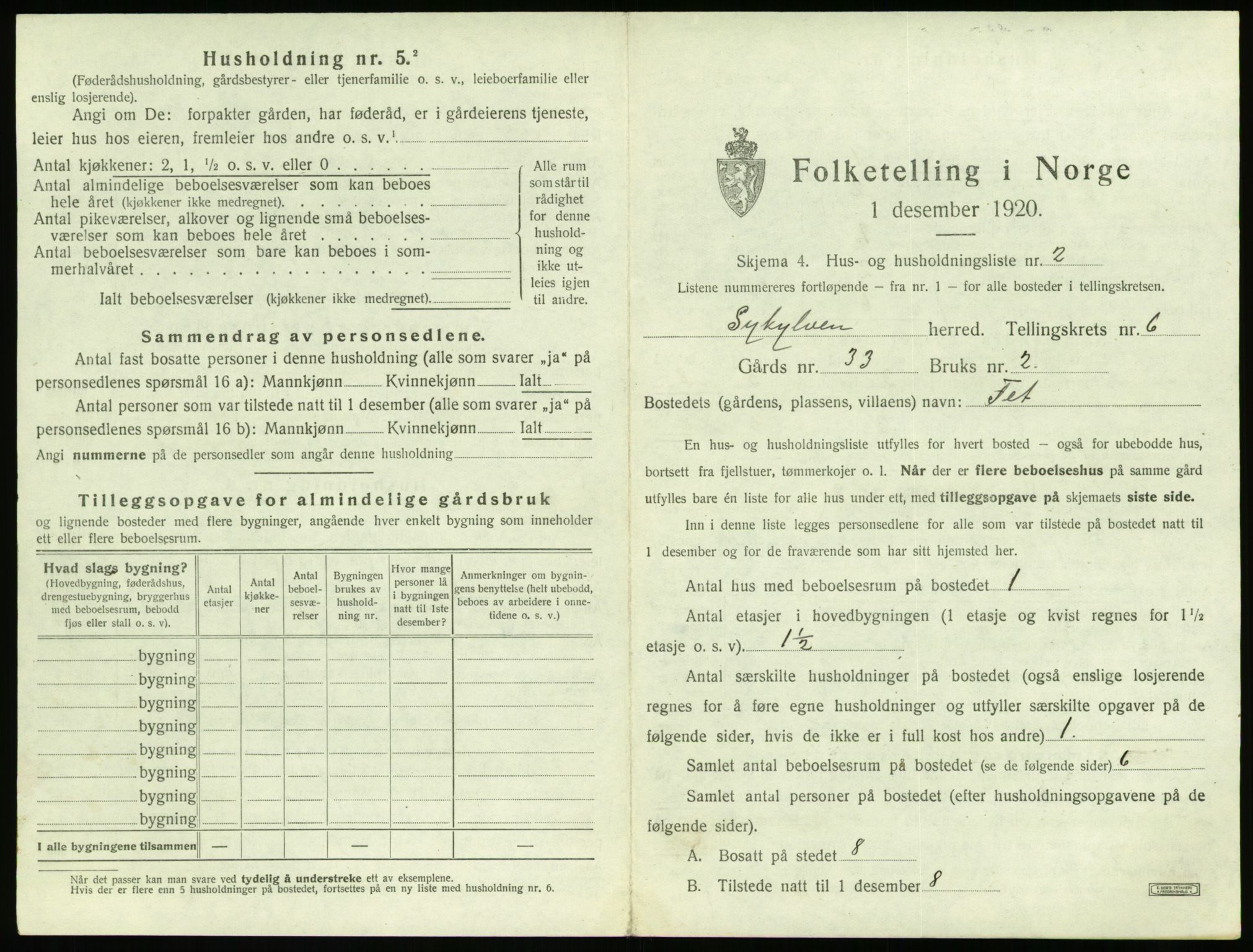 SAT, 1920 census for Sykkylven, 1920, p. 501