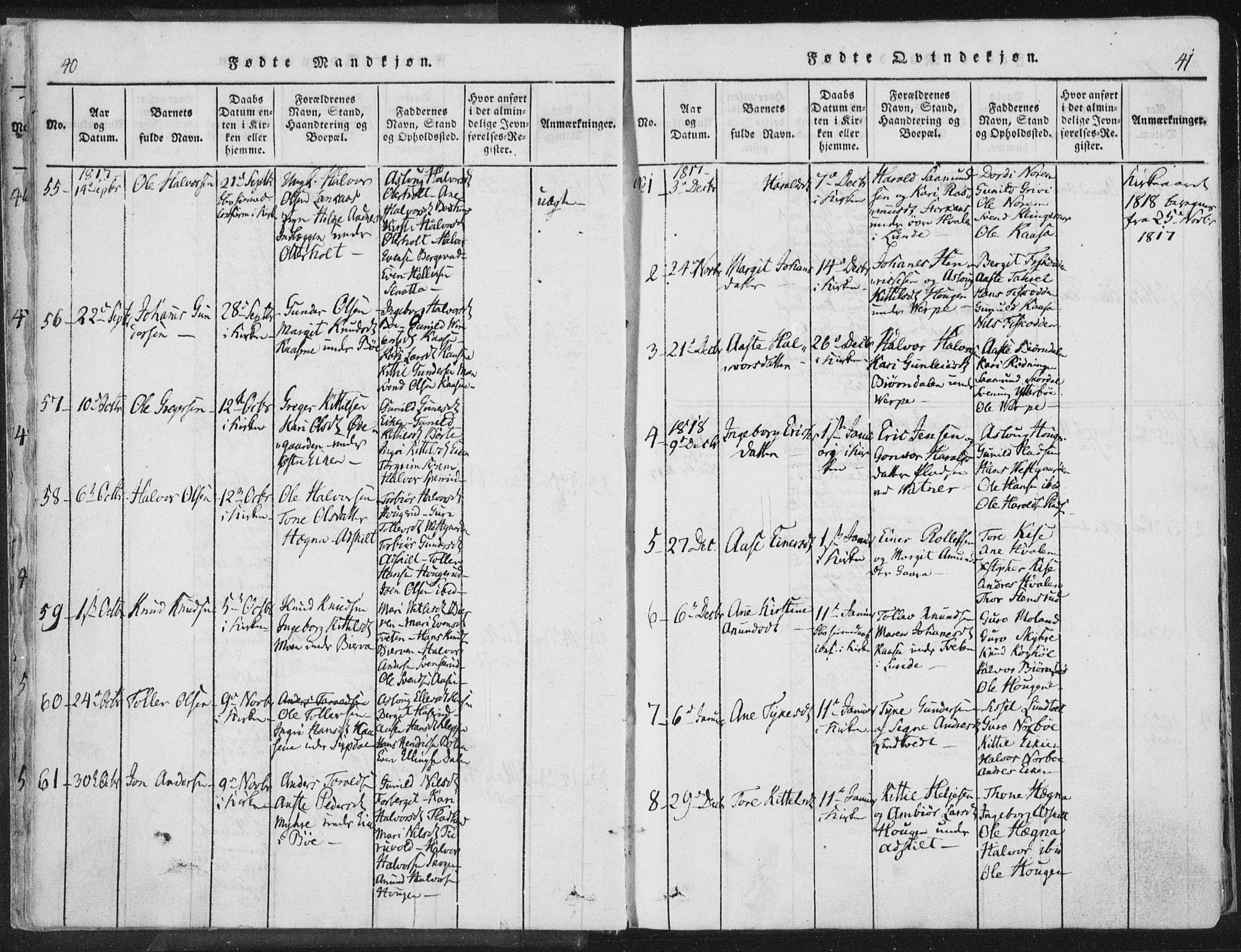 Bø kirkebøker, SAKO/A-257/F/Fa/L0006: Parish register (official) no. 6, 1815-1831, p. 40-41