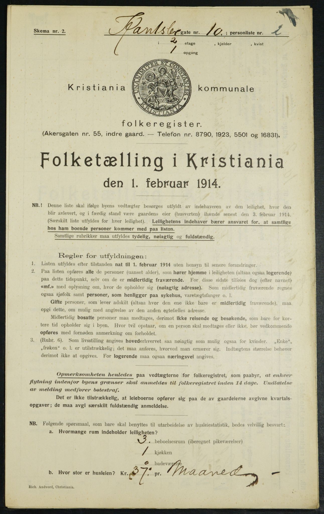 OBA, Municipal Census 1914 for Kristiania, 1914, p. 48105