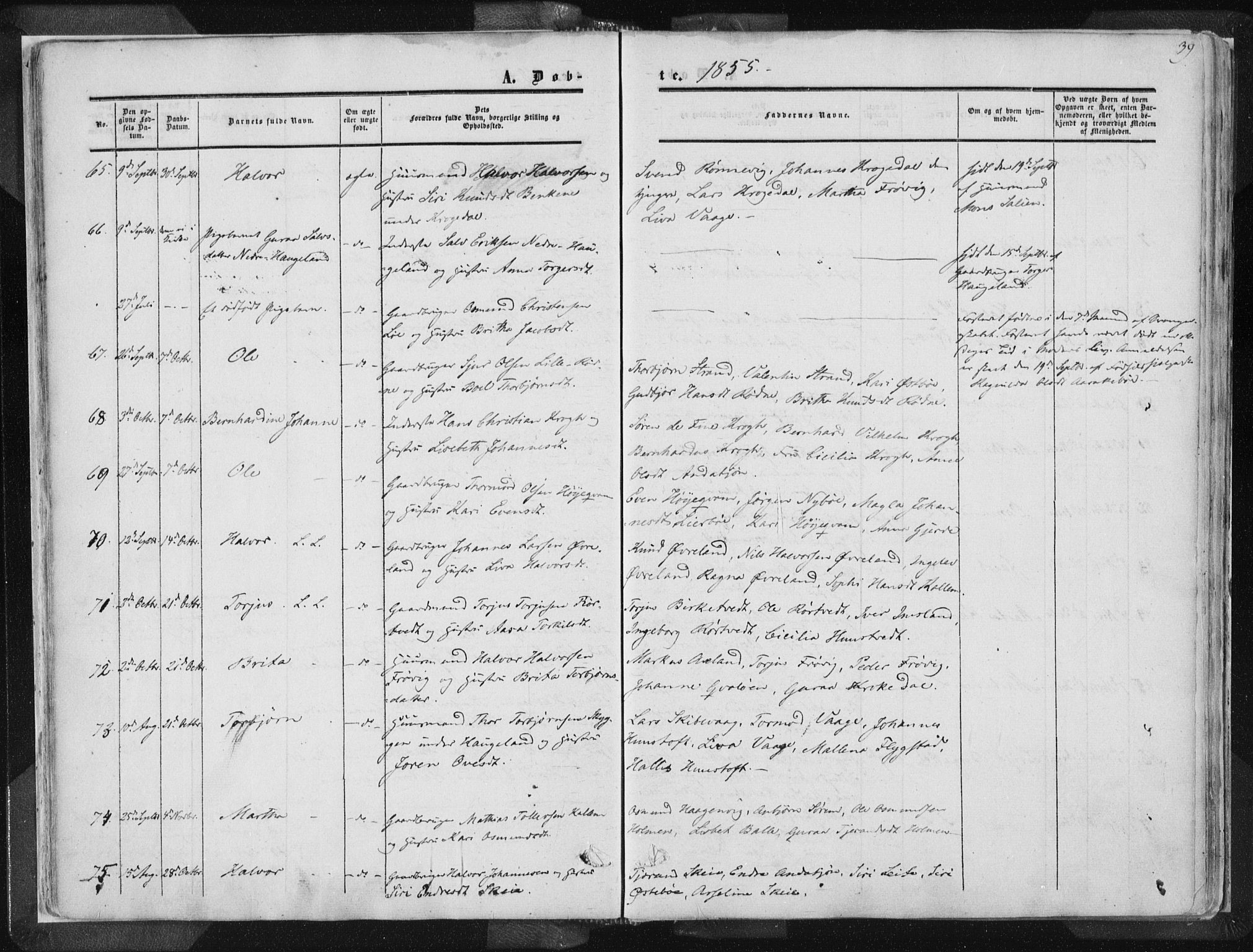 Vikedal sokneprestkontor, AV/SAST-A-101840/01/IV: Parish register (official) no. A 6.1, 1851-1867, p. 39