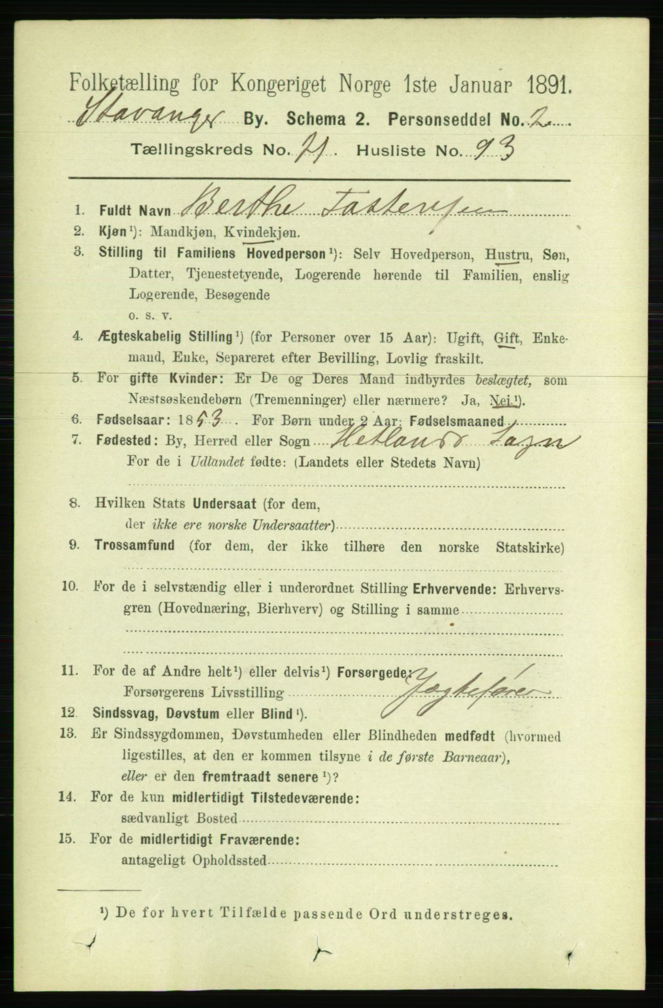 RA, 1891 census for 1103 Stavanger, 1891, p. 24105