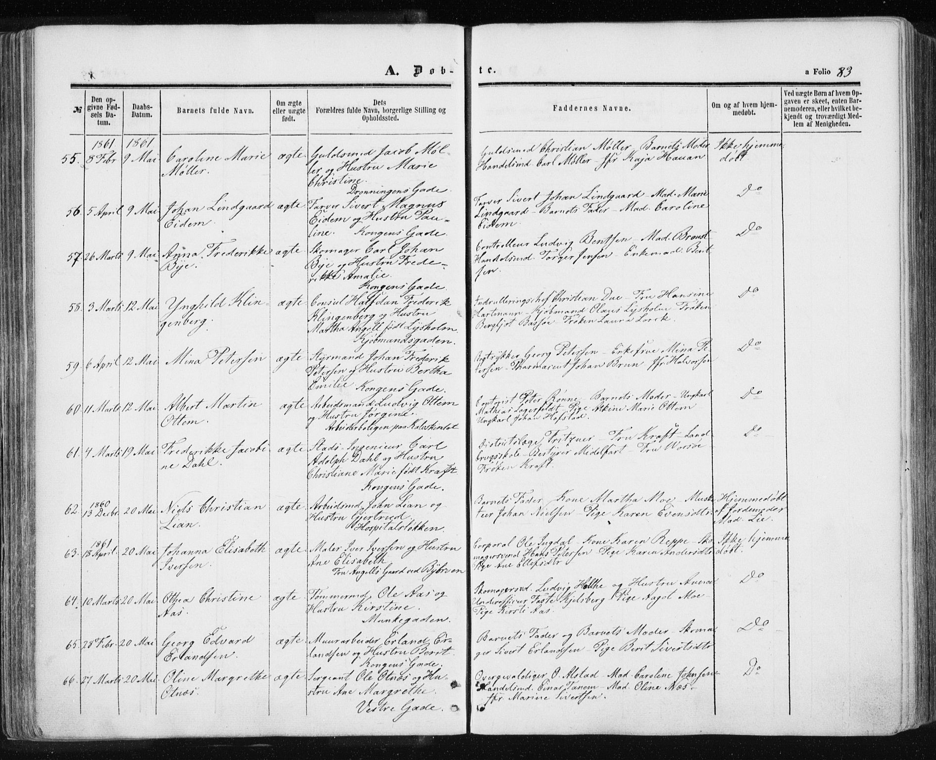 Ministerialprotokoller, klokkerbøker og fødselsregistre - Sør-Trøndelag, SAT/A-1456/601/L0053: Parish register (official) no. 601A21, 1857-1865, p. 83