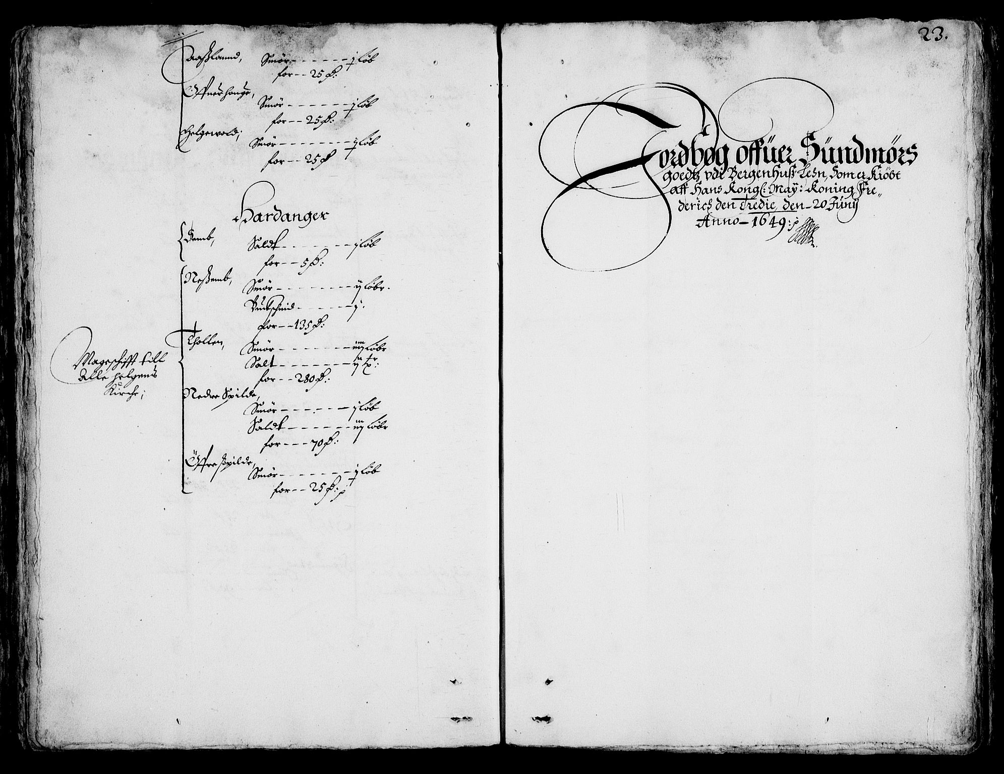 Rentekammeret inntil 1814, Realistisk ordnet avdeling, RA/EA-4070/On/L0001/0002: Statens gods / [Jj 2]: Jordebok og forklaring over atkomstene til Hannibal Sehesteds gods, 1651, p. 1022b-1023a