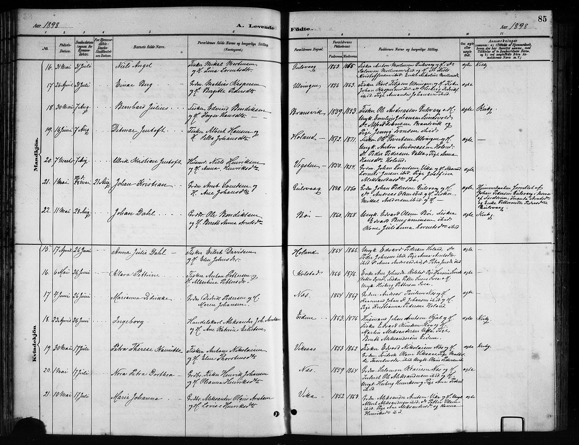 Ministerialprotokoller, klokkerbøker og fødselsregistre - Nordland, AV/SAT-A-1459/816/L0253: Parish register (copy) no. 816C03, 1886-1905, p. 85