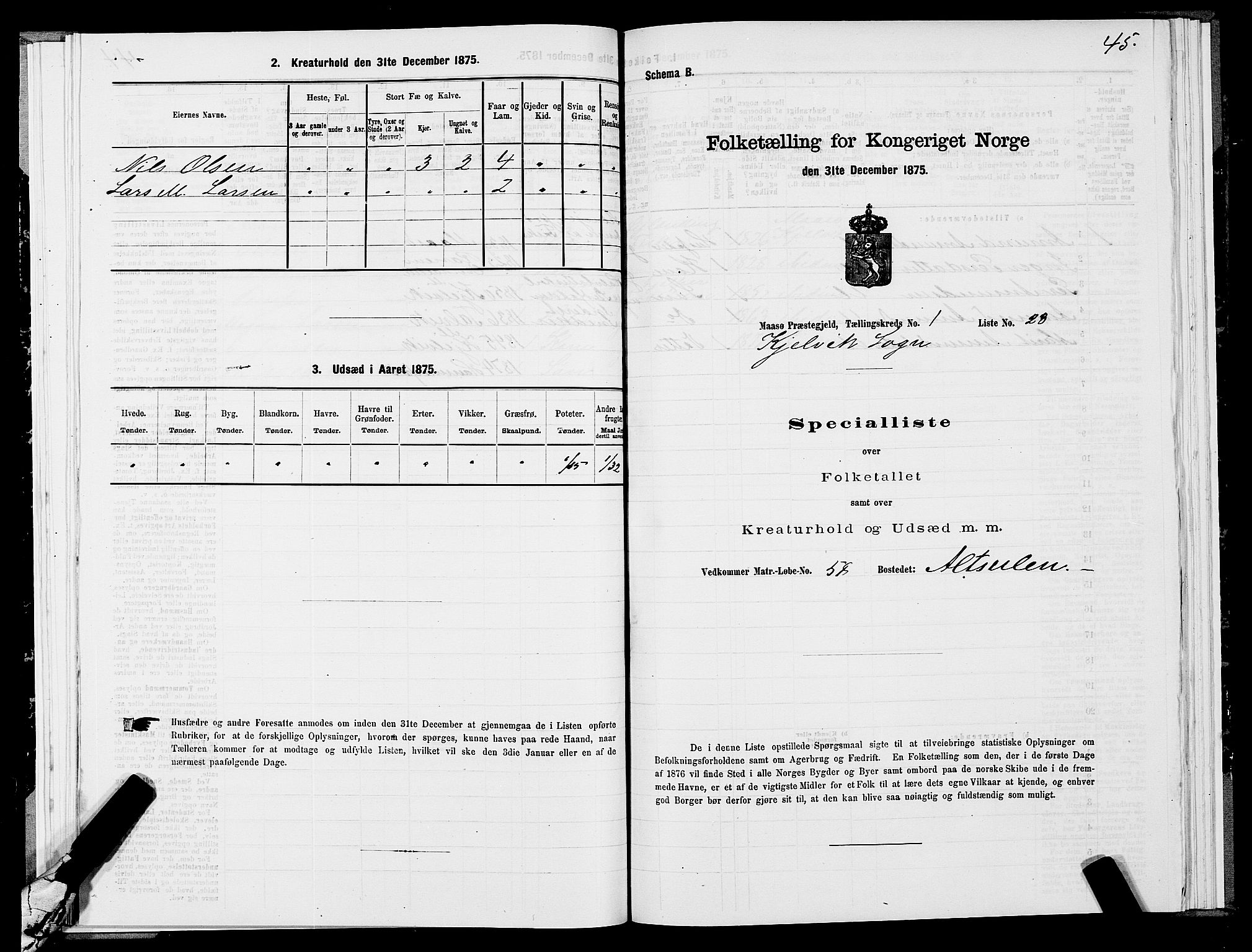 SATØ, 1875 census for 2018P Måsøy, 1875, p. 2045