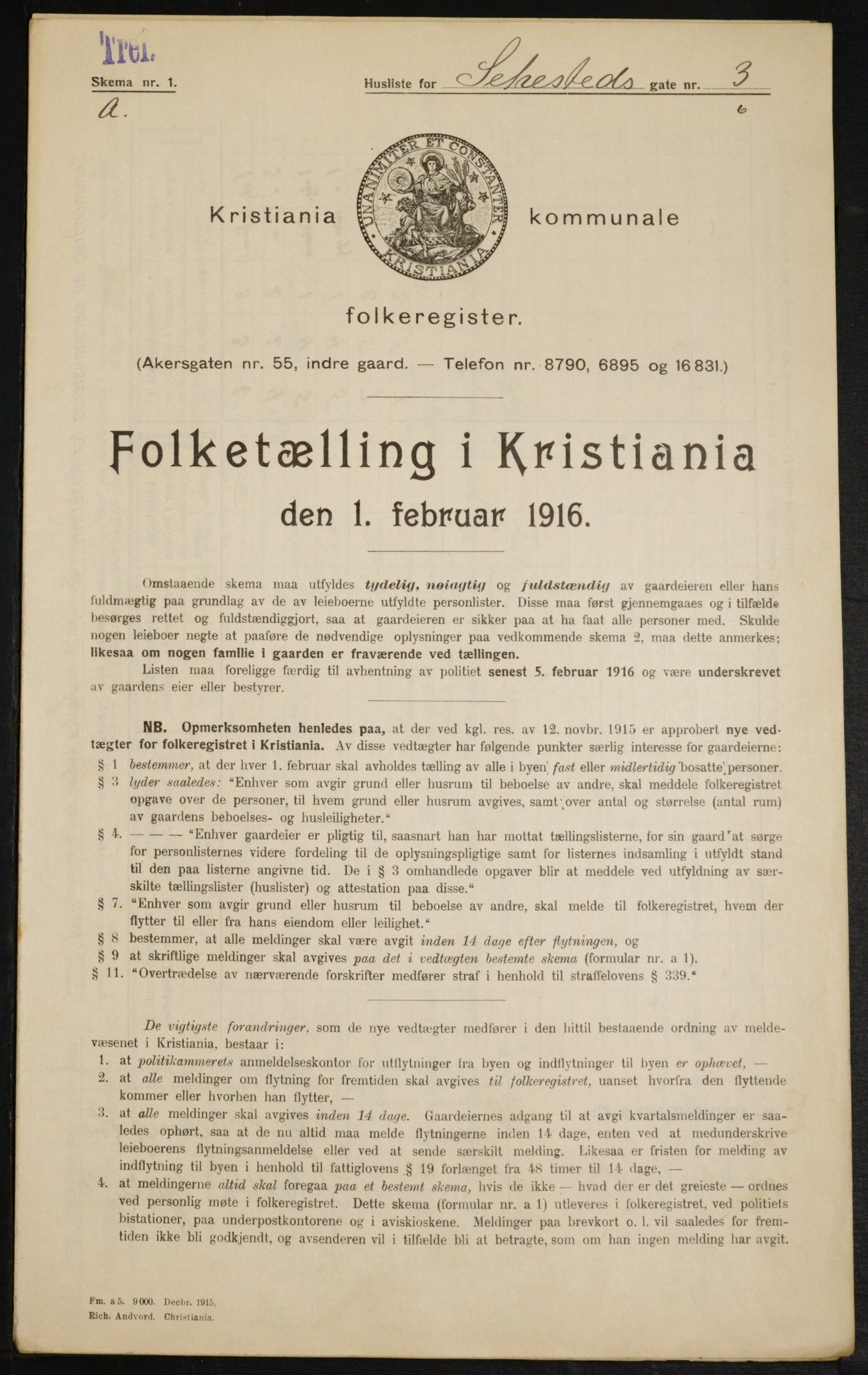 OBA, Municipal Census 1916 for Kristiania, 1916, p. 96112