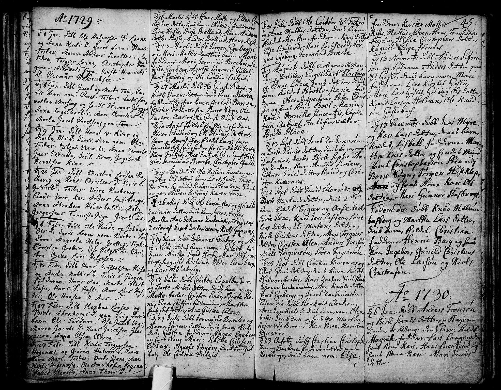 Sem kirkebøker, SAKO/A-5/F/Fa/L0001: Parish register (official) no. I 1, 1702-1763, p. 45